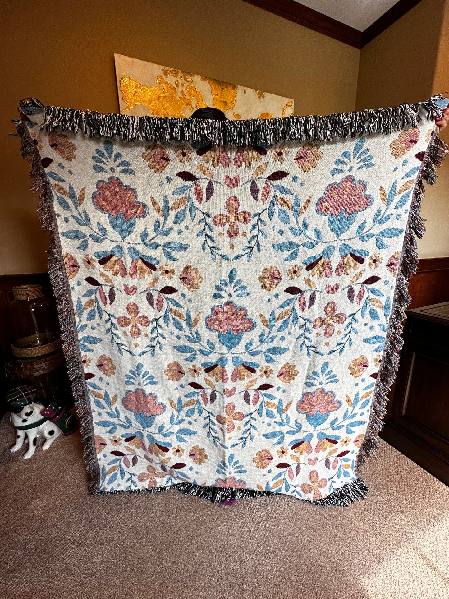 Mexican floral throw blanket for friend, mom or grandma. Mexican art gift. Mexican gift for Mexican friends.