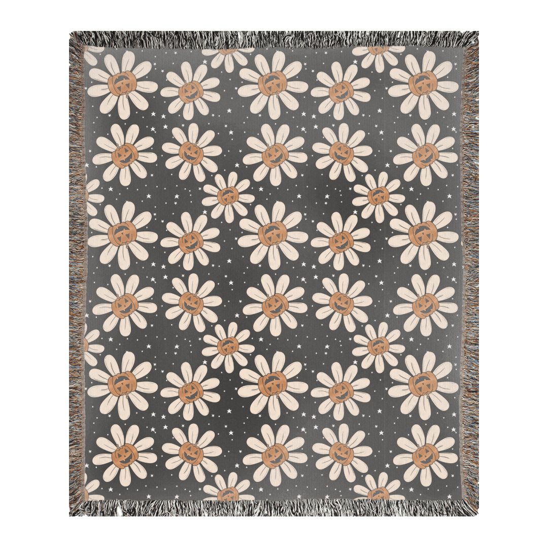 Daisy and jack o lanter woven blanket 50x60” clearance