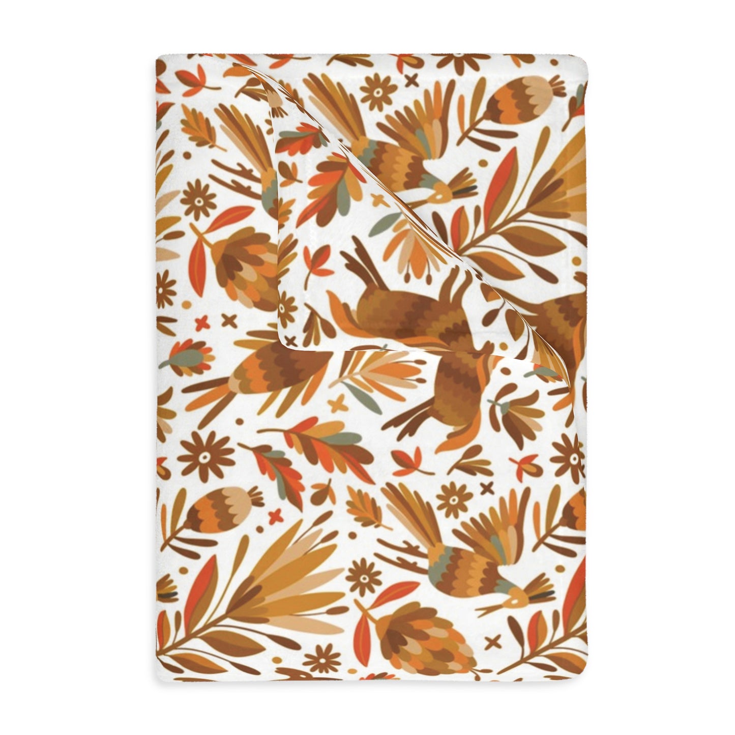 Fall Otomi blanket printed on both side. 80x60” Mexican blanket with Mexican folk art