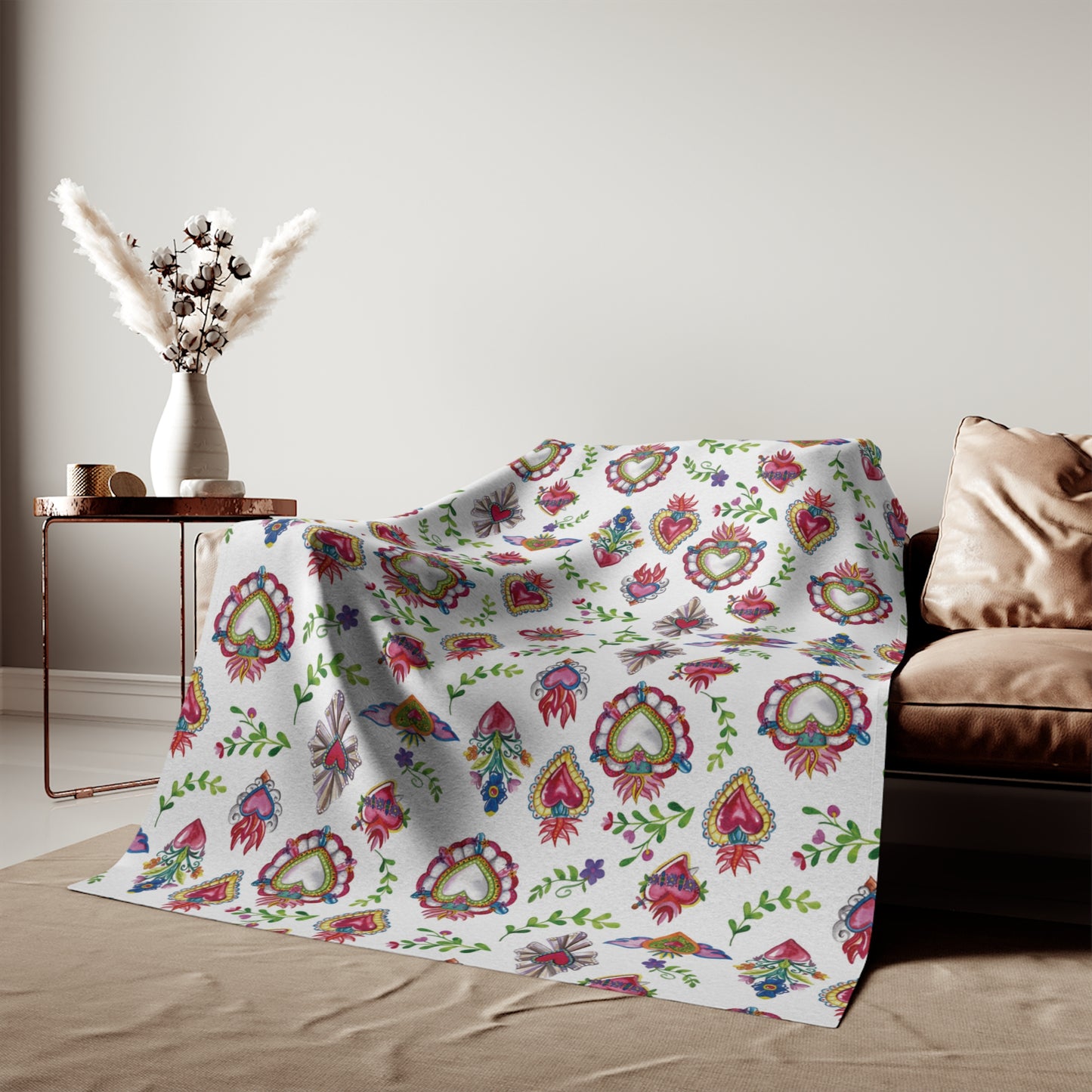 Milagritos Soft Blanket - Sacred Hearts Printed on Both Sides - 80x60” Inches. Latin blanket