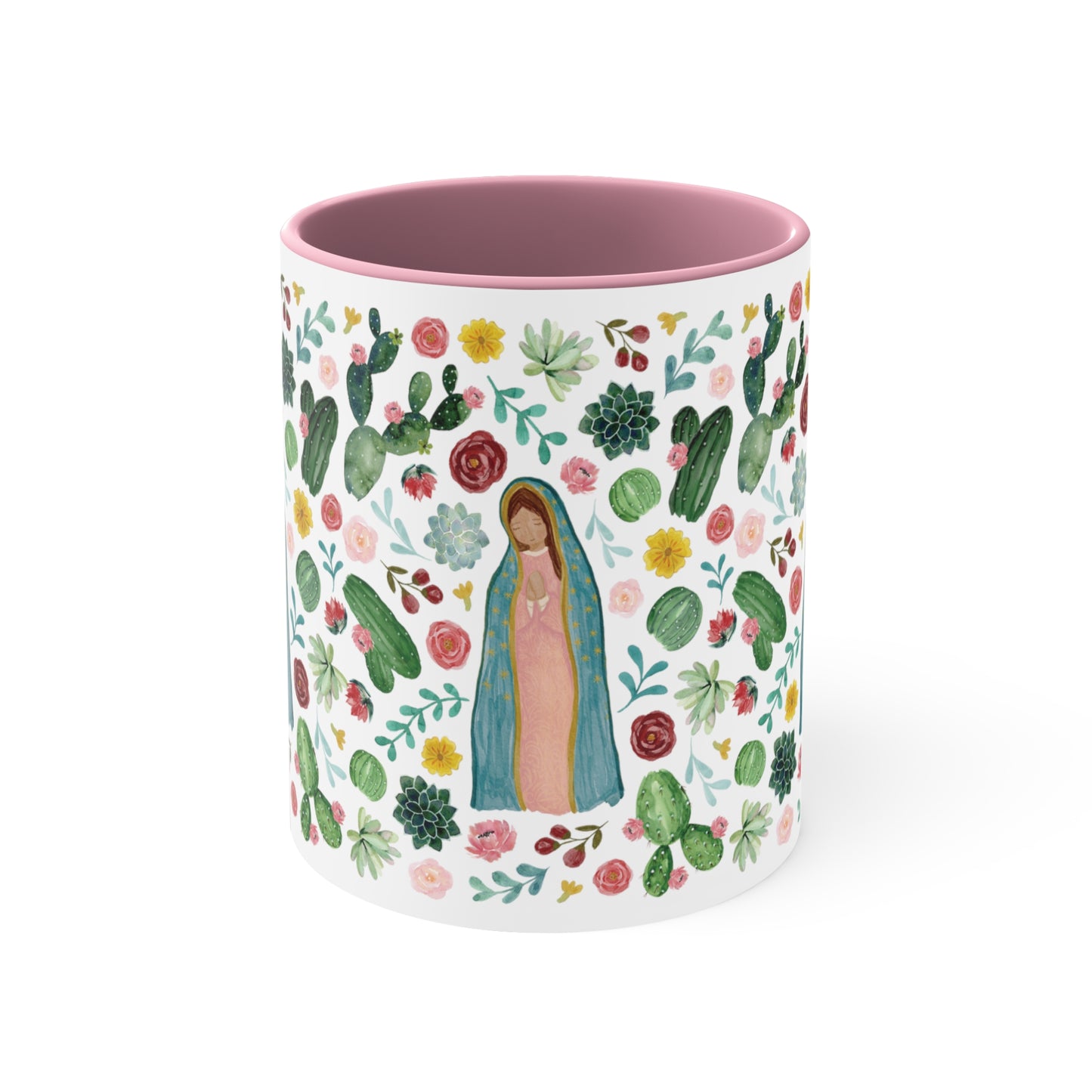 Virgencita de Guadalupe Coffee Mug, 11oz. Flowers and lady Guadalupe ceramic cup for her.