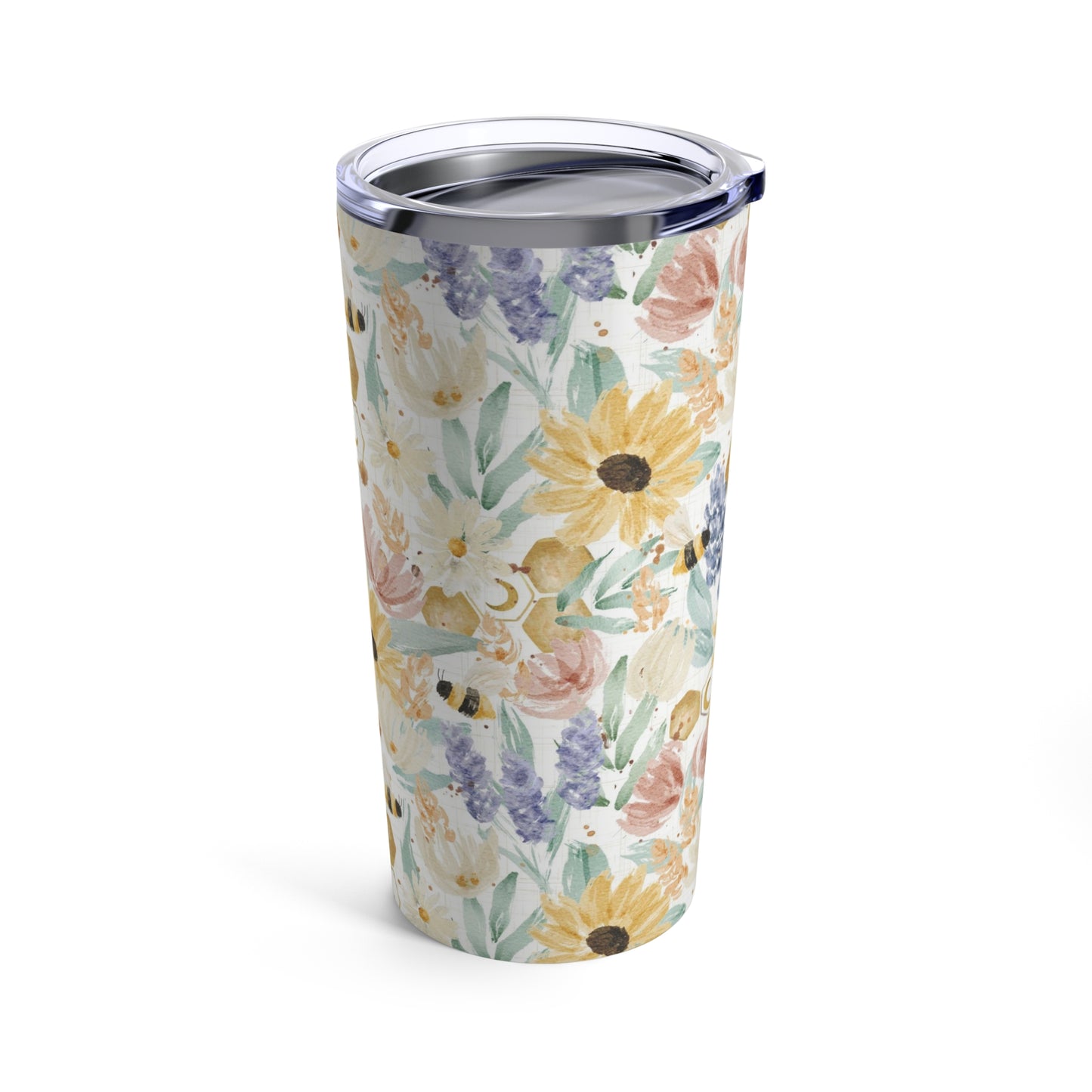 Wildflowers and bees Tumbler 20oz for gardener or wildflowers lover. Stainless travel tumbe el vacuum insulated for her.