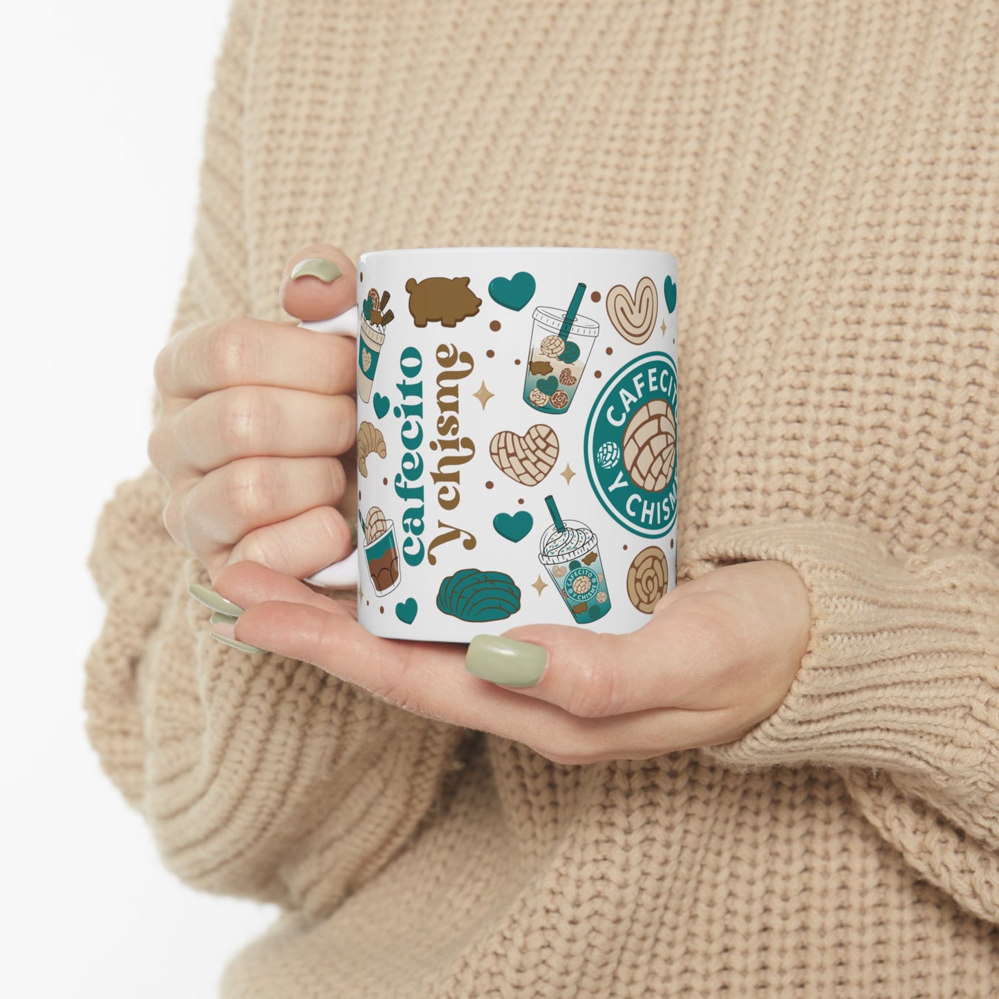 cafecito y chisme Ceramic Mug 11oz for comadre, ahijada or Mexican best friend. Navidad gift for her.