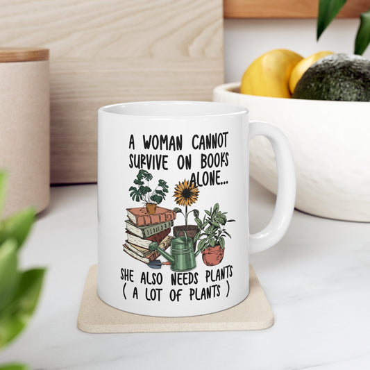 Books and plants lover Ceramic Mug 11oz. Plant lover and bookr lover coffee mug. Bookmark and plant lady mug
