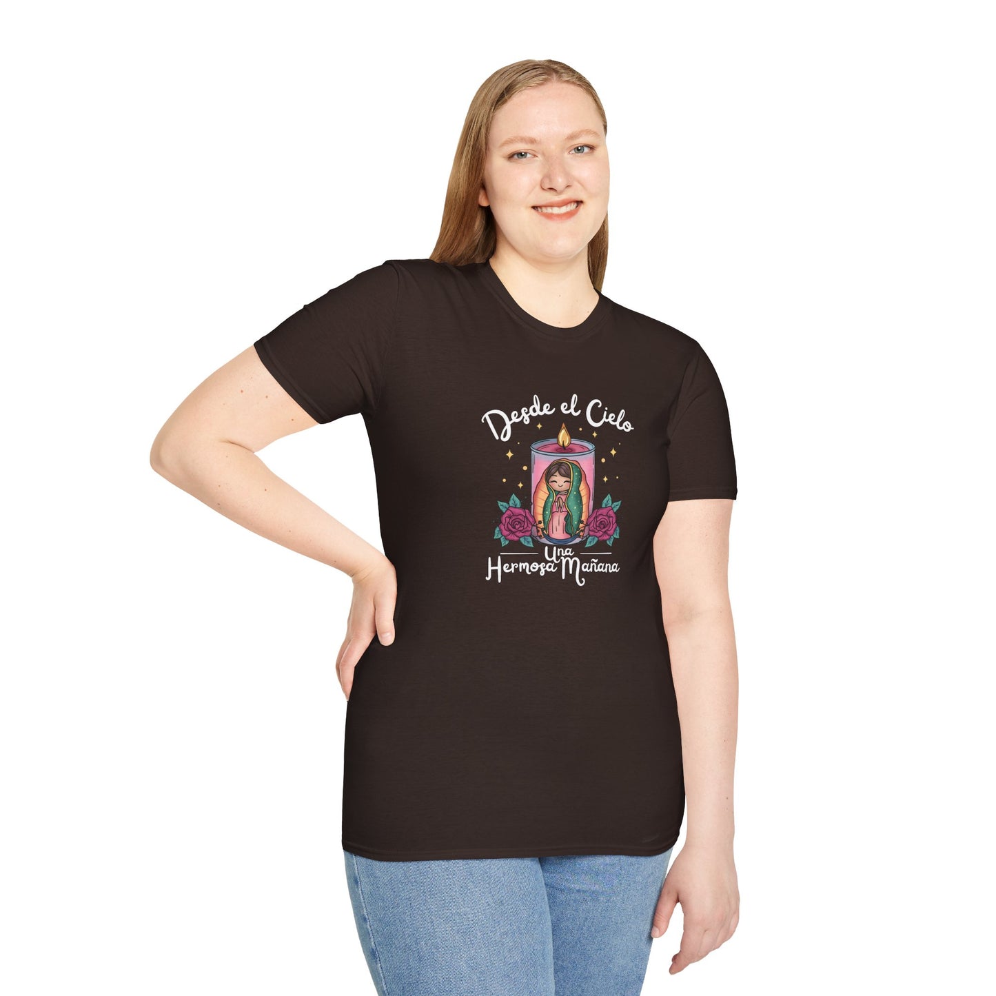 Virgencita T-Shirt — "Desde el cielo una hermosa mañana"