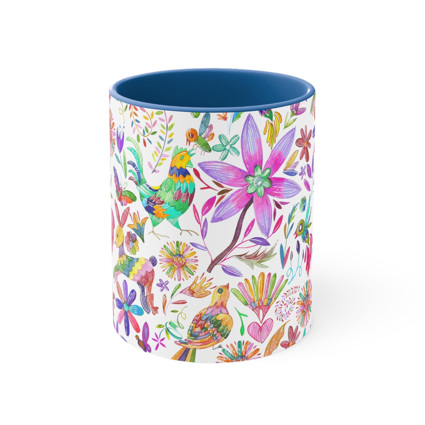 Colorful Otomi Coffee Mug, 11oz with animals and plants for mom or friends. Mexican folk art mug. Mexican ceramic coffee mug