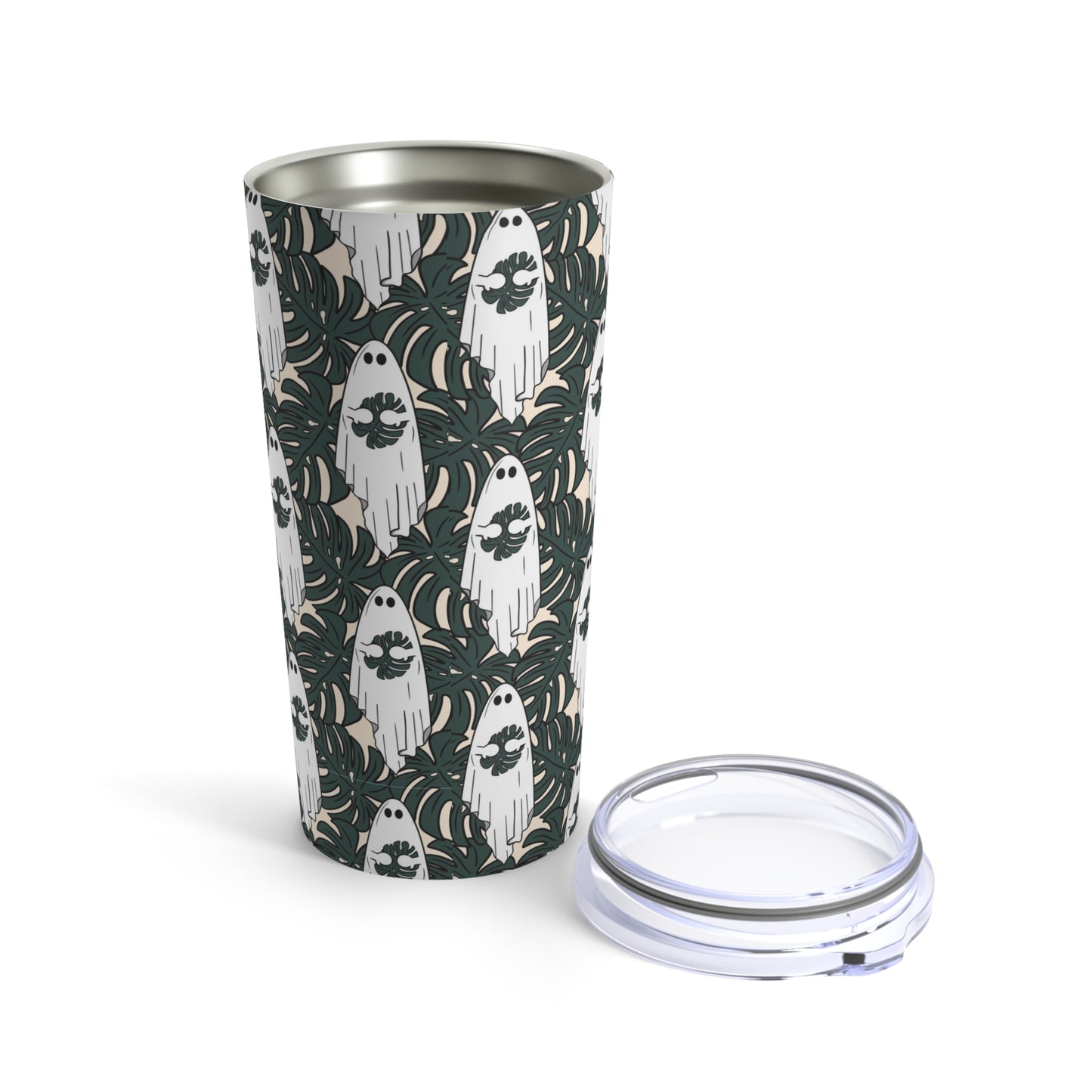 Monstera leaves and ghosts stainless tumbler 20oz for plant daddy, plant lady or plant lover
