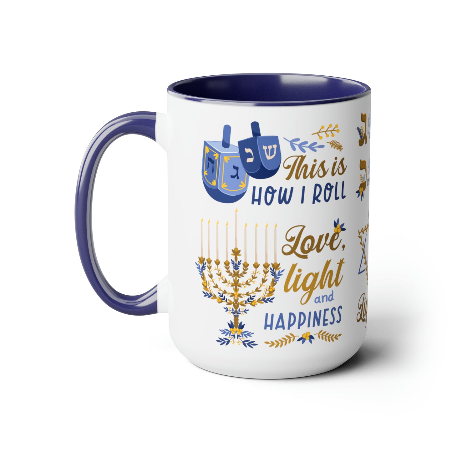 Hannukah Coffee Mugs, 15oz for holiday season. Ceramic coffee mug for Jewish. Hannukah gift for him or her.