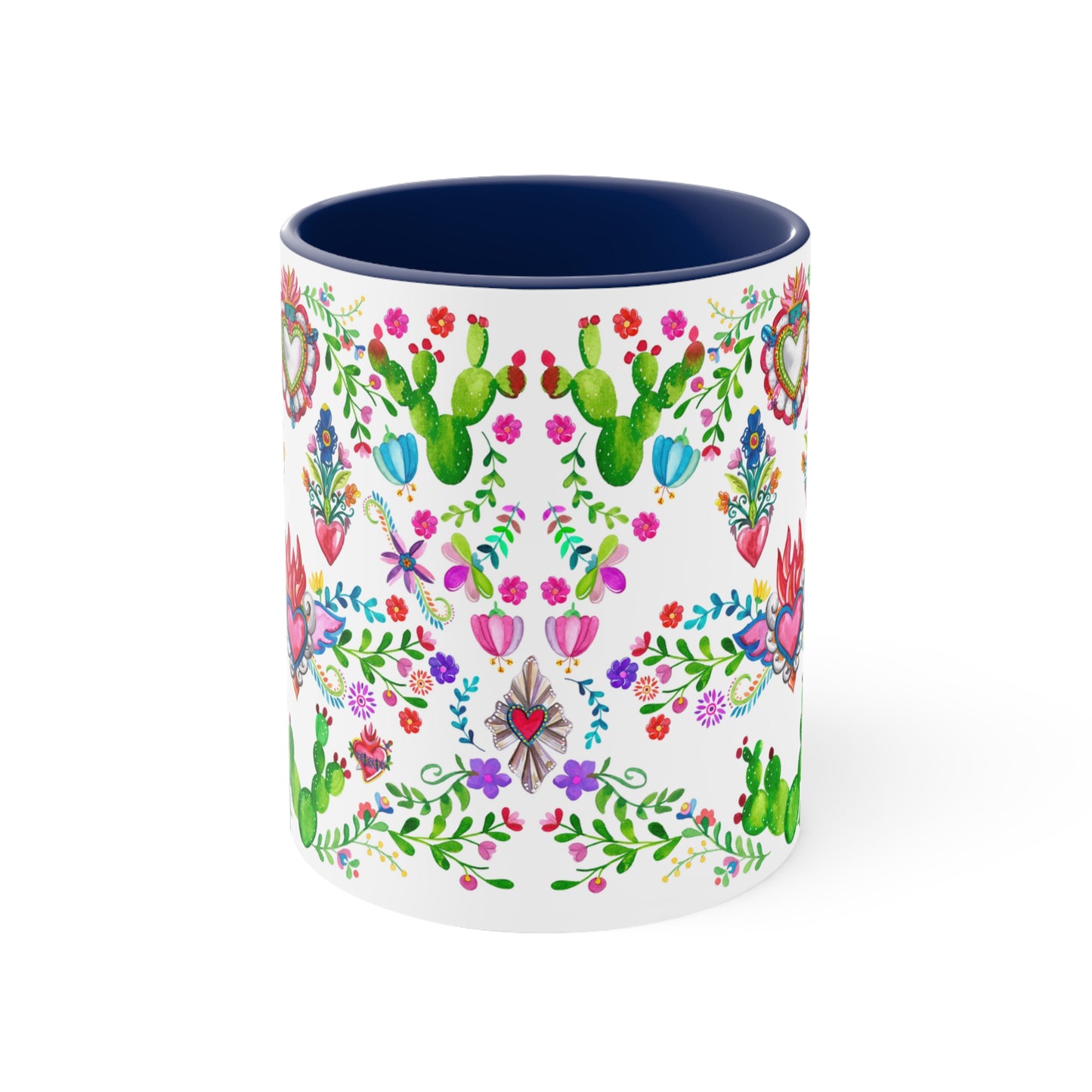Sacred hearts and cactus Coffee Mug, 11oz. Mexican folk art mug