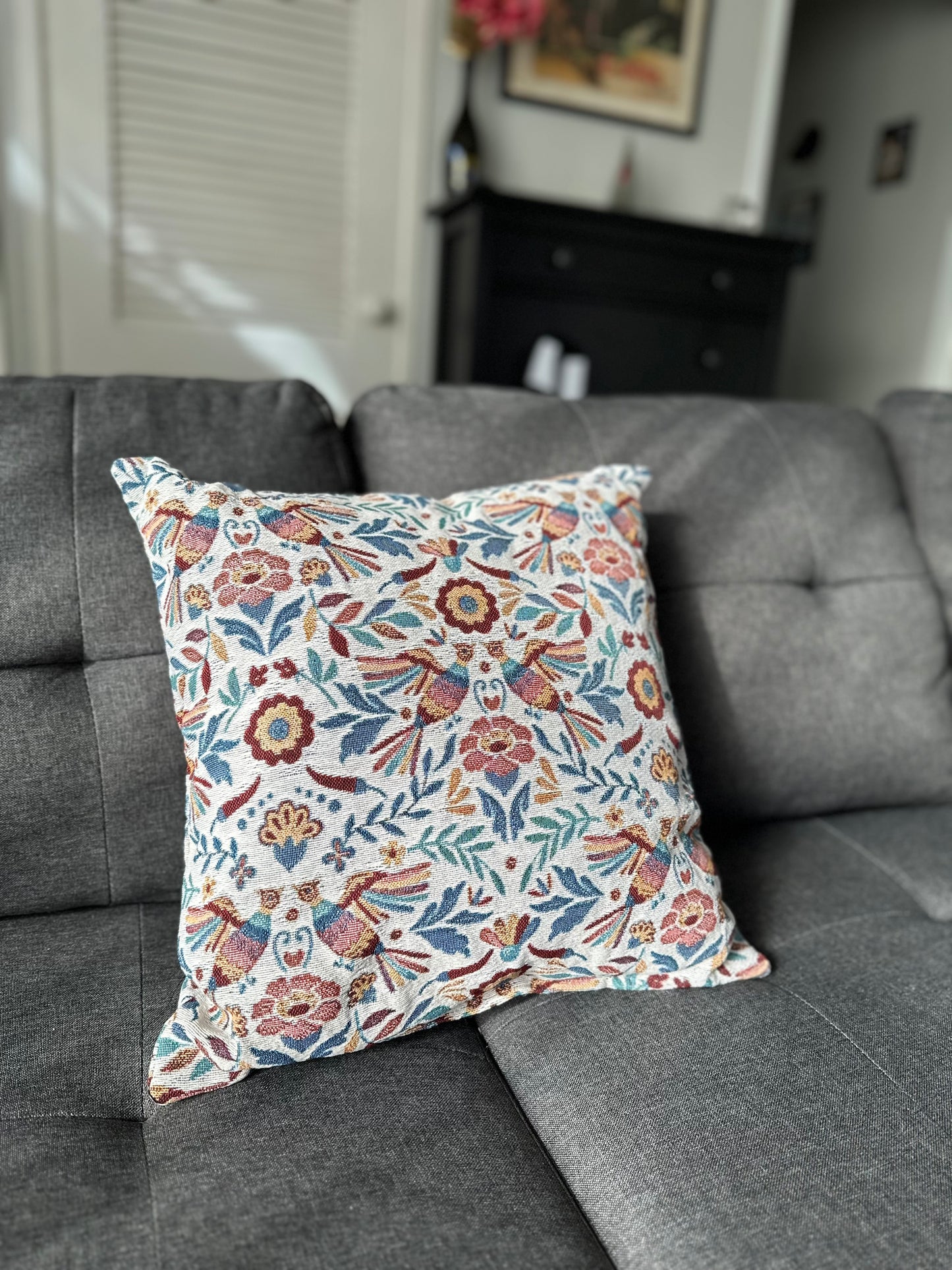 Mexican Folk art Woven Pillows. Mexican throw pillow. Otomi pillow