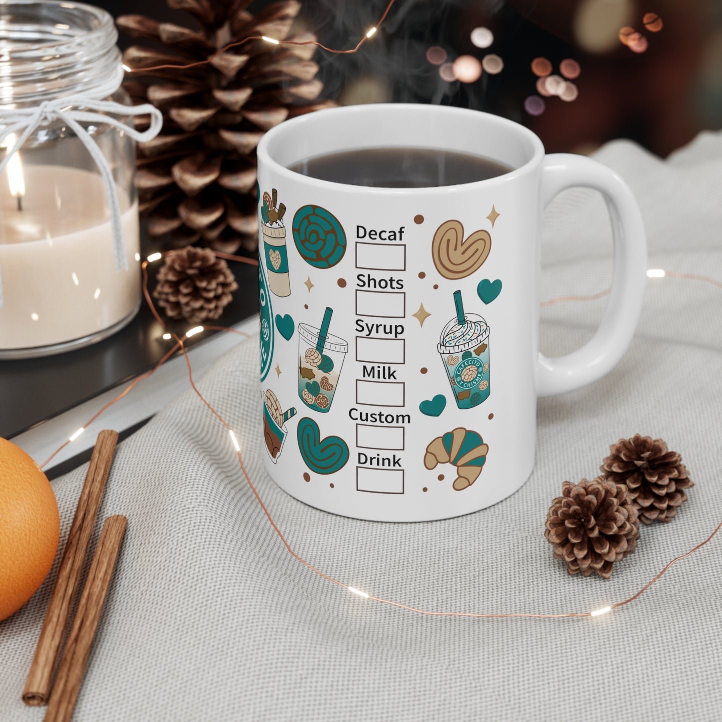 cafecito y chisme Ceramic Mug 11oz for comadre, ahijada or Mexican best friend. Navidad gift for her.