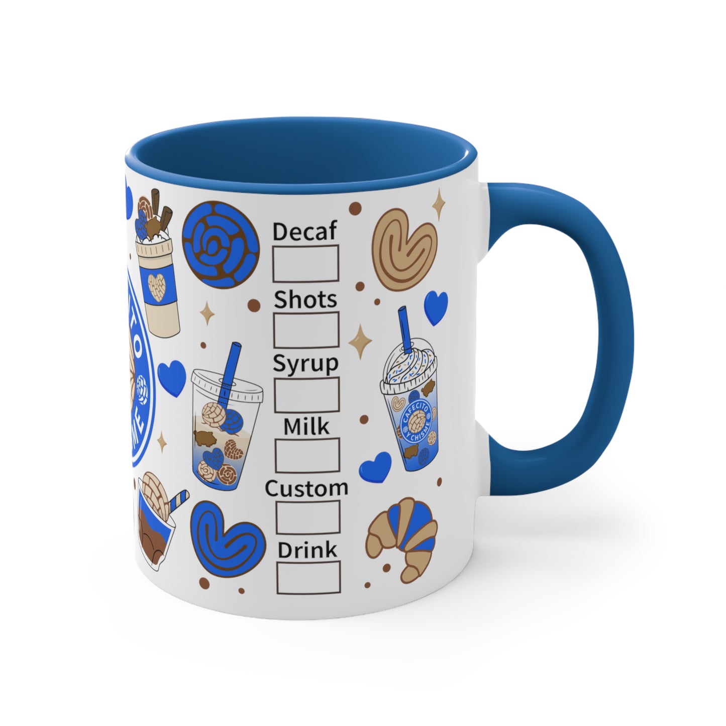 Blue cafecito y chisme Coffee Mug, 11oz for coffee time and chisme time. Senora life gift for holiday season. Mexican cup