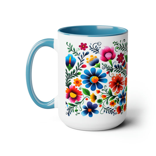 Mexican flowers Coffee Mugs, 15oz for Mexican mom, comadre or Mexican tia. Tia gift, Mothers Day gift ideas. Madrina gift. Mexican folk art