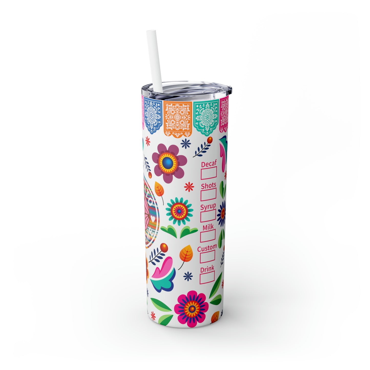 Cafecito y chisme Skinny Tumbler with Straw, 20oz for Mexican friend, comadre, madrina, ahijada or Latin people. Christmas gift for her