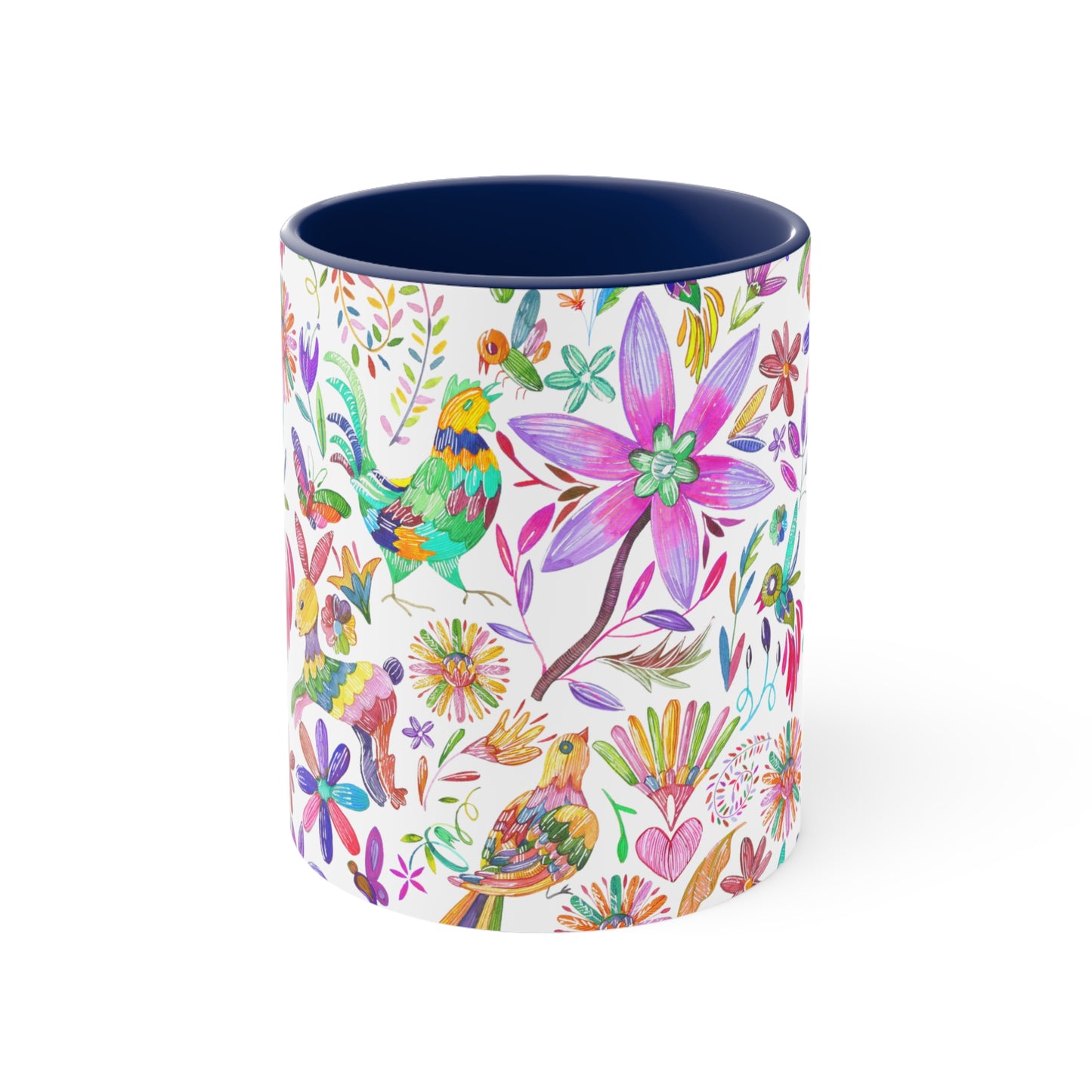 Colorful Otomi Coffee Mug, 11oz with animals and plants for mom or friends. Mexican folk art mug. Mexican ceramic coffee mug