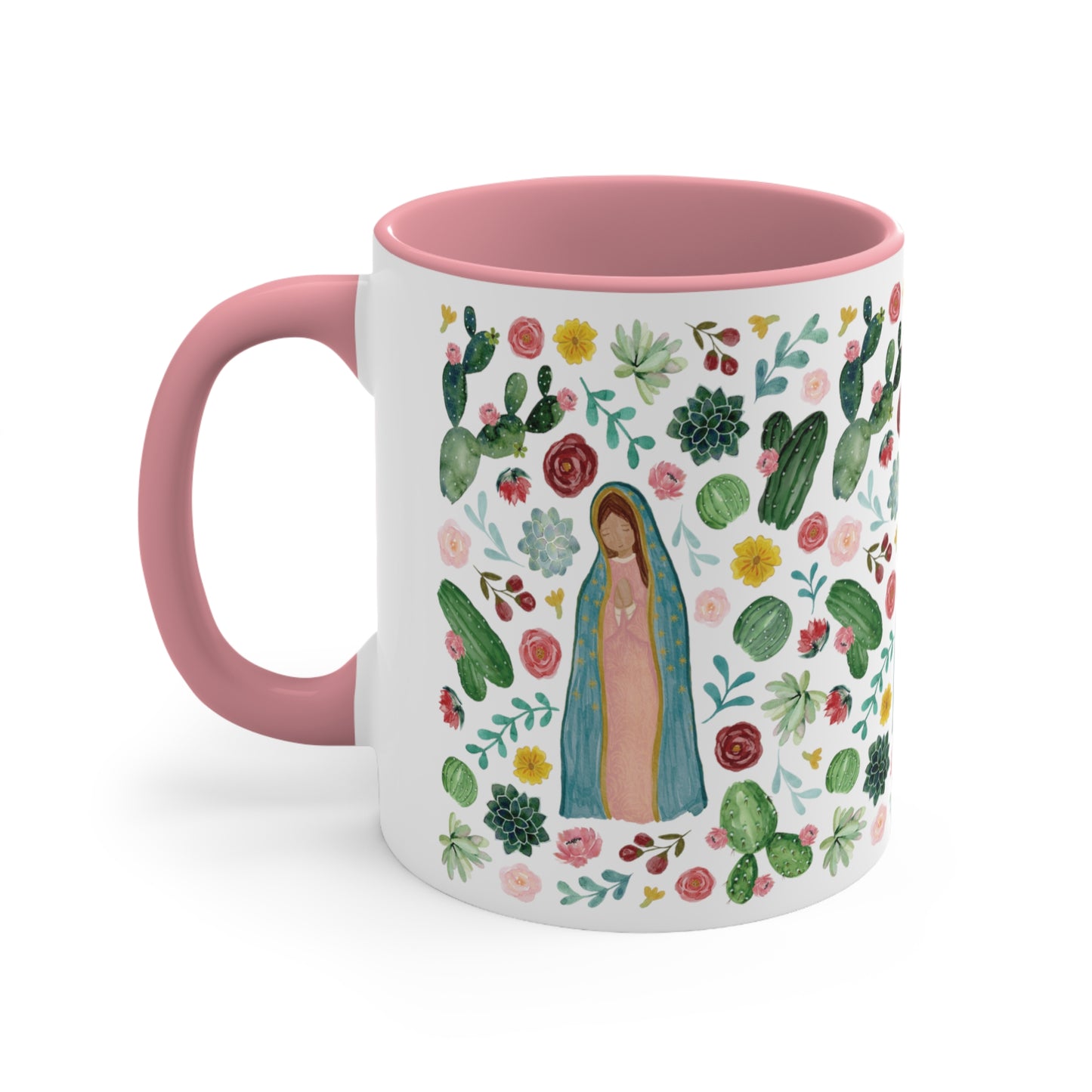 Virgencita de Guadalupe Coffee Mug, 11oz. Flowers and lady Guadalupe ceramic cup for her.