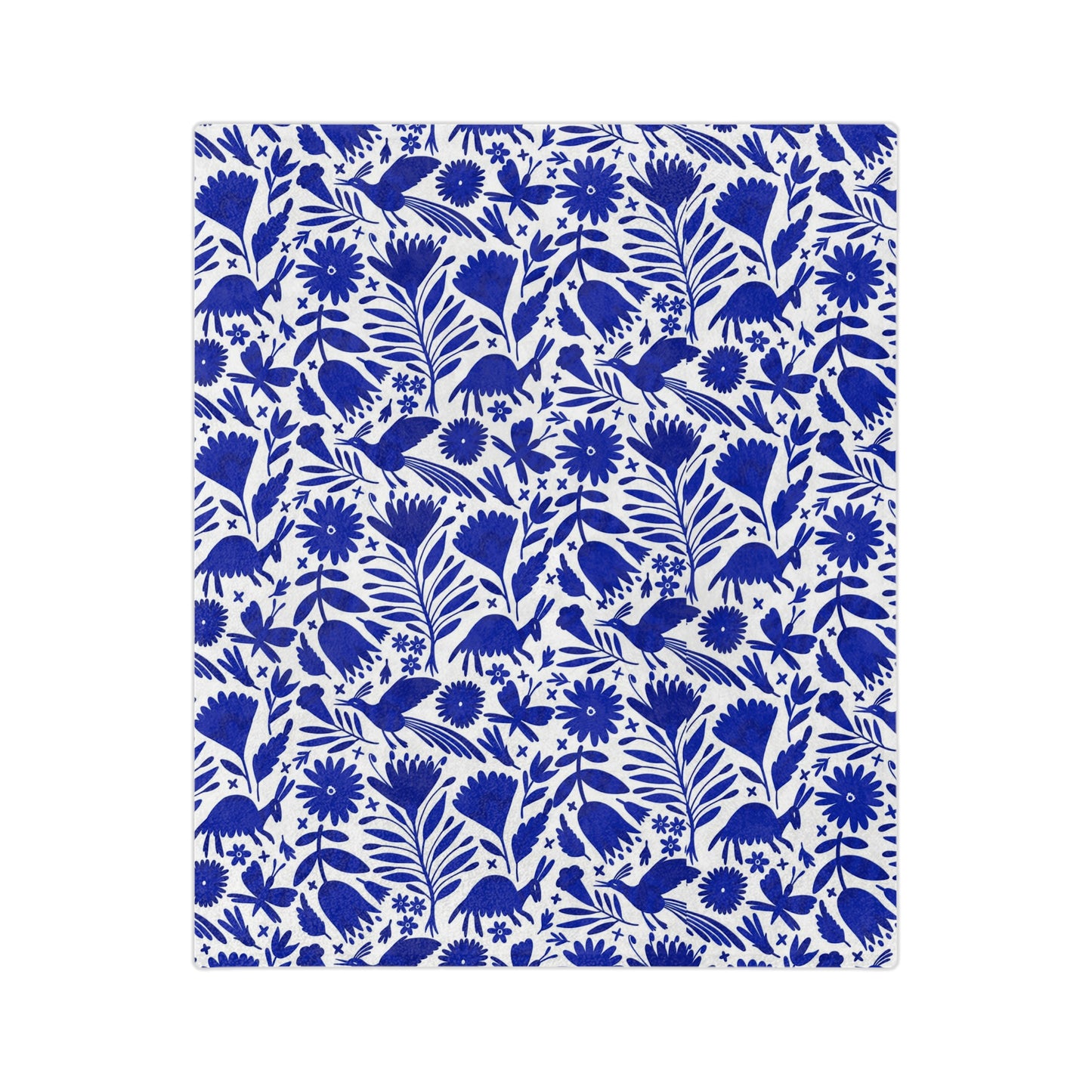 Blue and white Otomi soft blanket for Mexican home decor