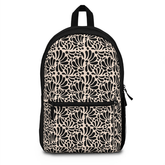 Modern Mexican Backpack for back to school. Casual back pack with Mexican Talavera. Beige and black modernist Mexican bag