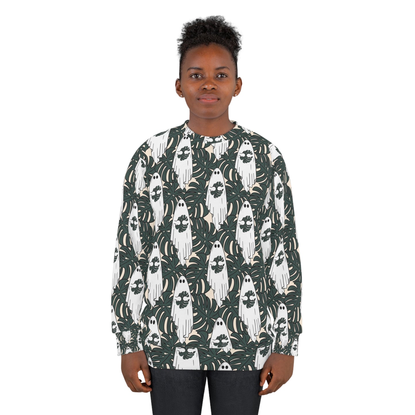 Monstera leaves and cute ghost Unisex Sweatshirt for plant lover and Halloween lover. LIMITED TIME.