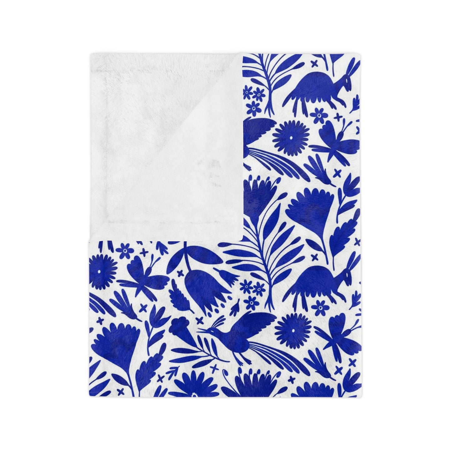 Blue and white Otomi soft blanket for Mexican home decor