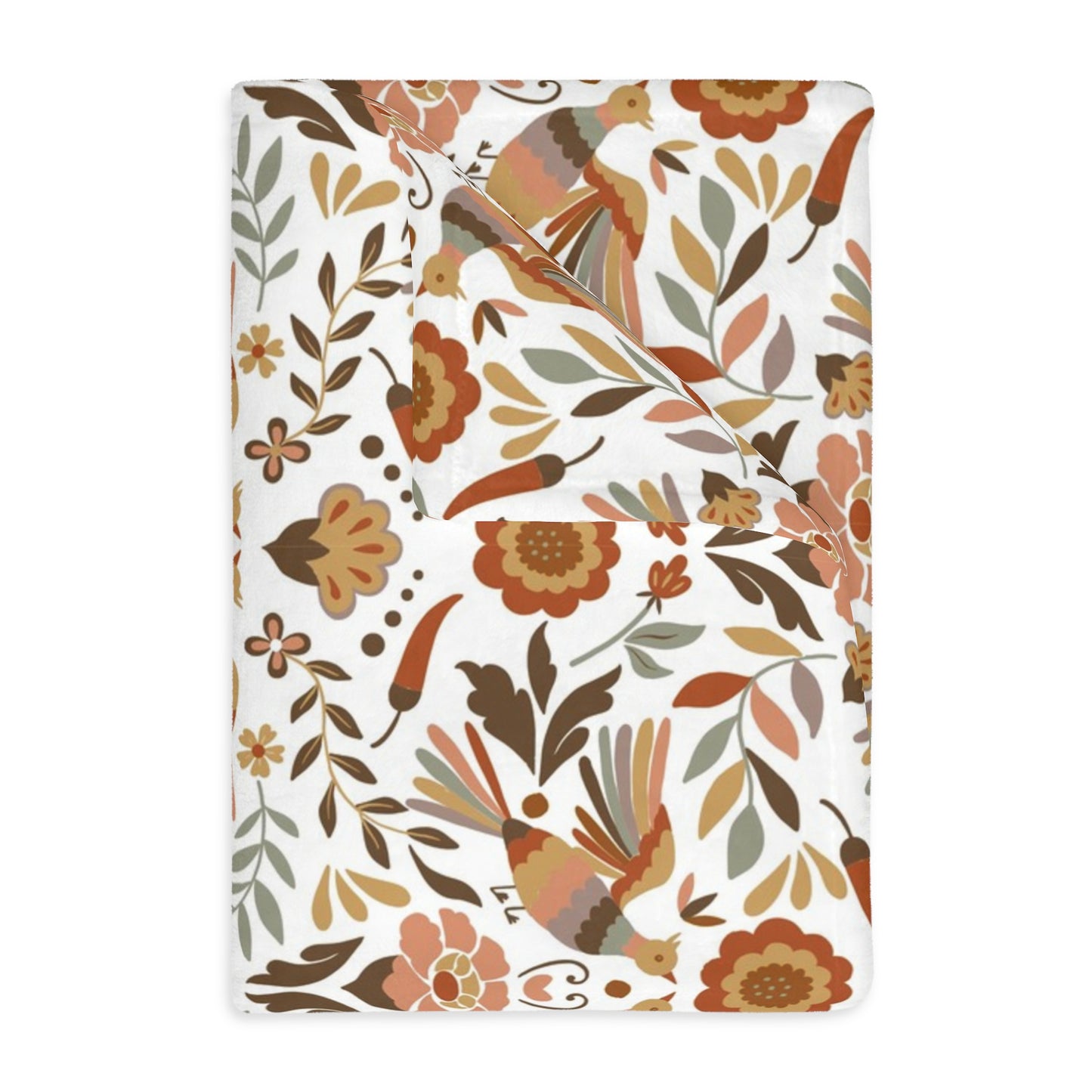 Mexican Soft Flannel Blanket, 80x60 Inches with Otomi Art Design. Double-Sided Printing