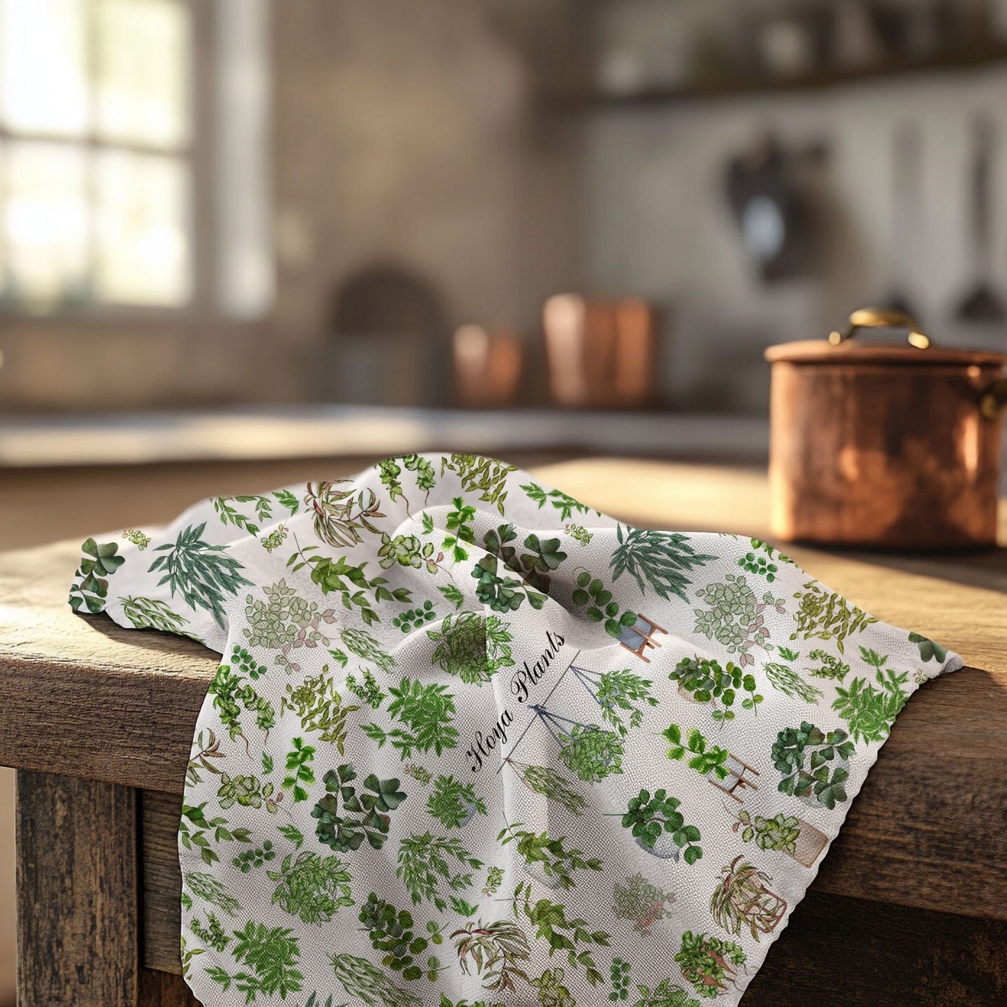Hoya plants tea towel. Set of 2 cotton Plants kitchen towel.