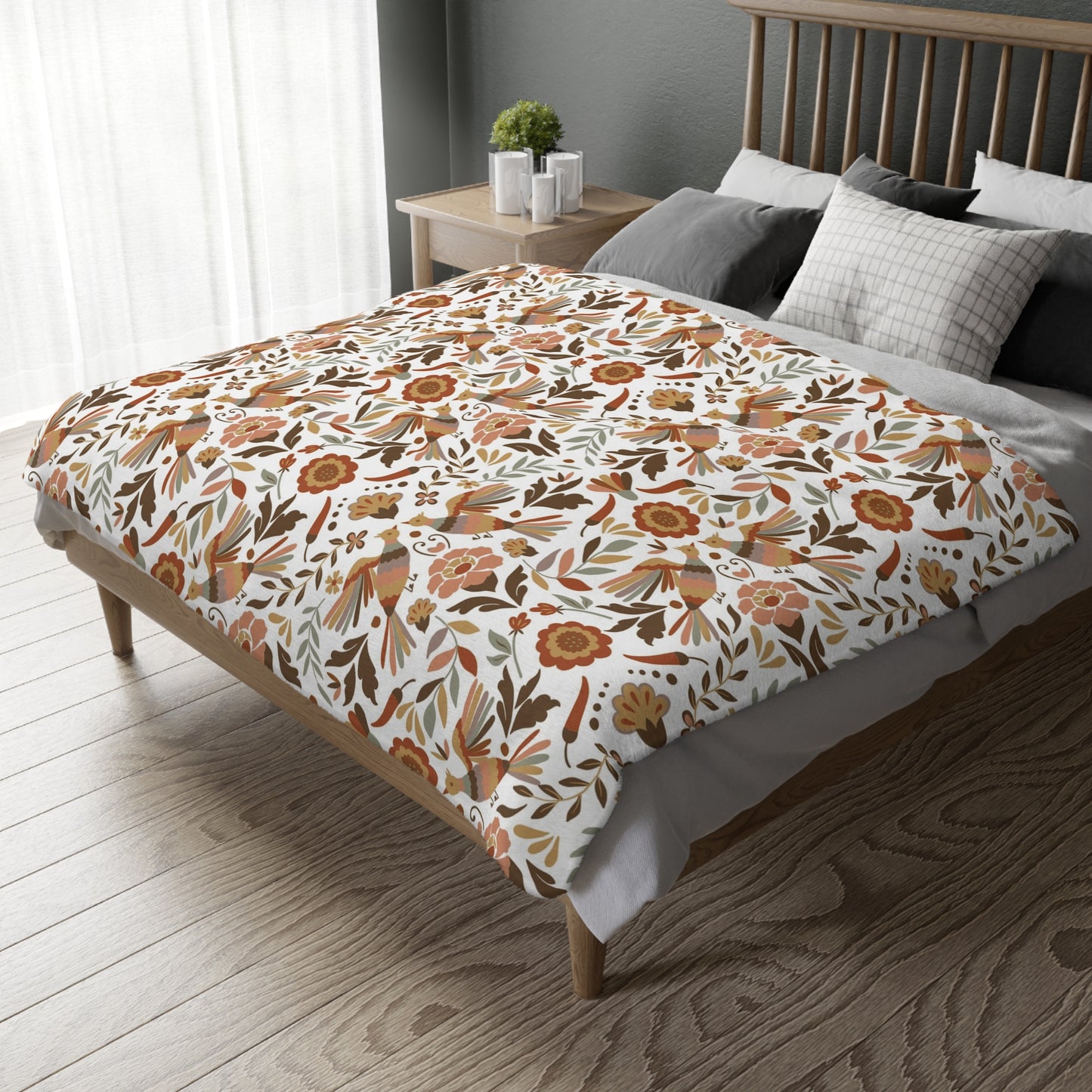 Mexican Soft Flannel Blanket, 80x60 Inches with Otomi Art Design. Double-Sided Printing