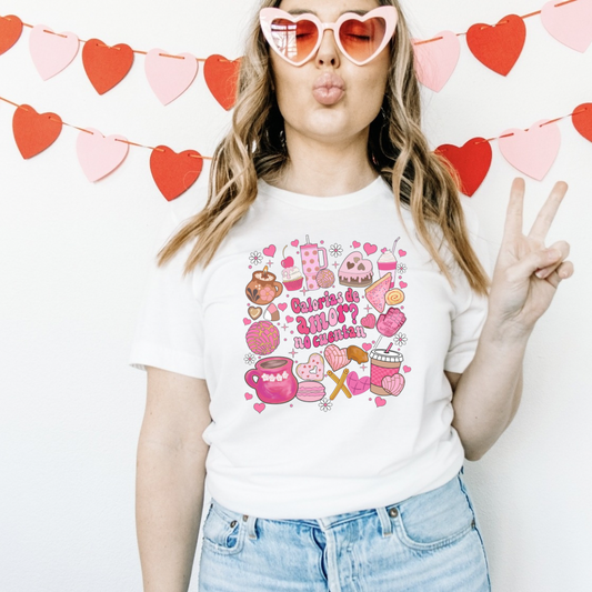 Calorias de amor no cuentan Unisex Heavy Cotton tshirt.  Mexican Valentines Day with conchas, pan dulce and Mexican snacks.