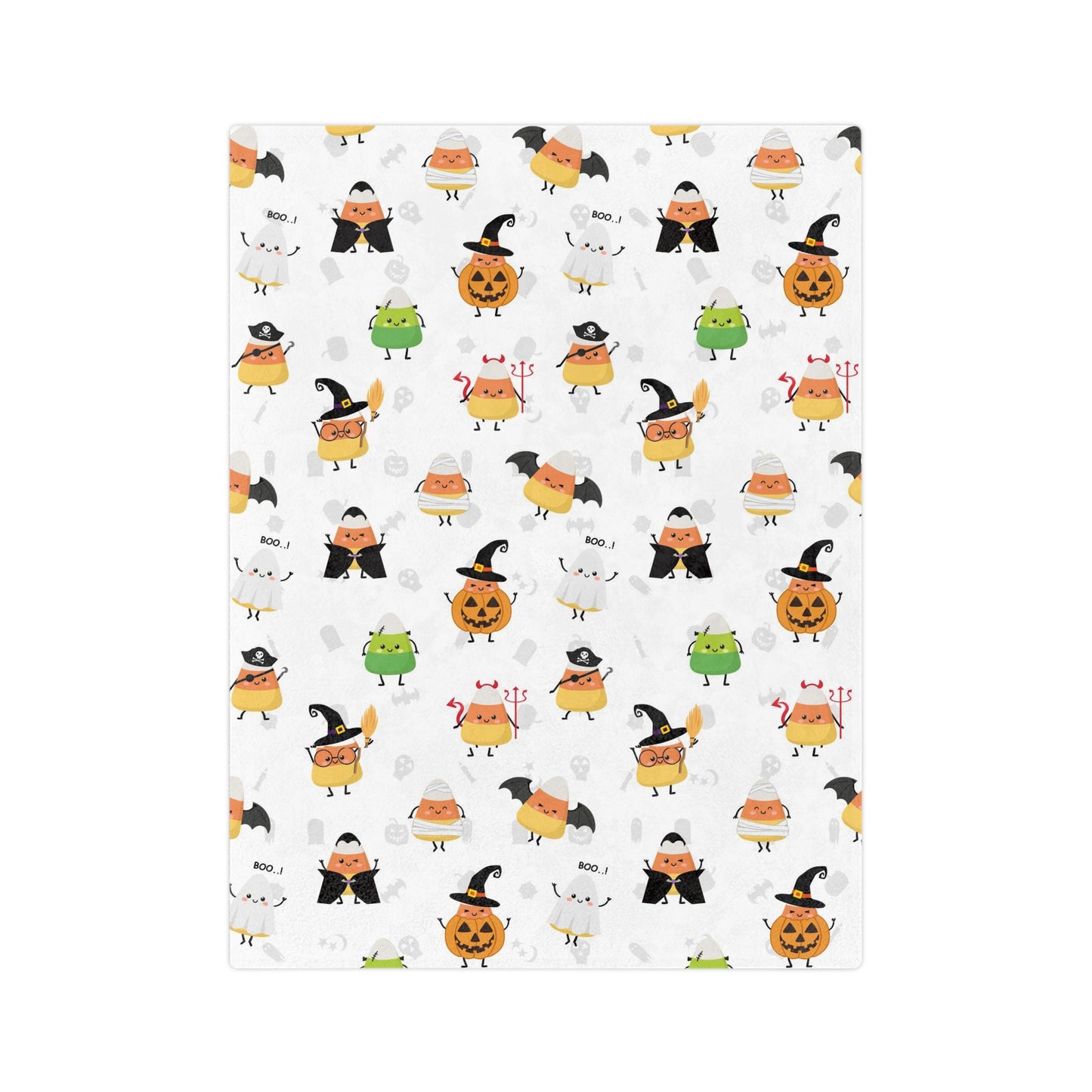 Halloween Blanket with candy corn for spooky season. Candy corns with Halloween costumes for Halloween lovers