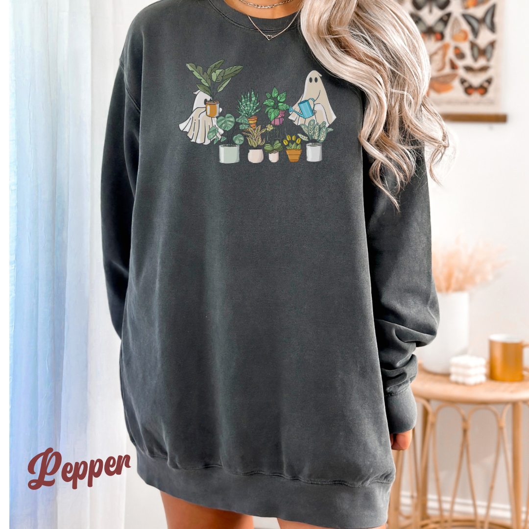 Plants and ghosts Unisex Sweatshirt for plant daddy, plant lover or gardener. Crazy plant lady sweatshirt with ghosts.
