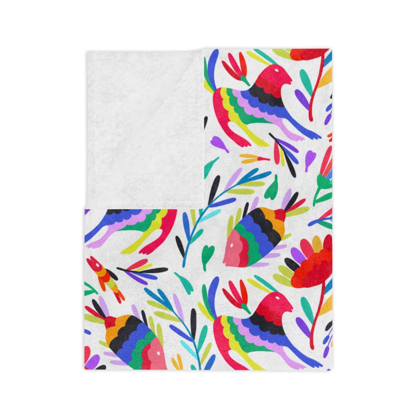 Otomi art Velveteen Blanket for Mexican home decor. Colorful Mexican folk art for Mexican family. Cobija mexicana.