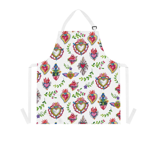 Sacred hearts Apron for mom. Mother’s Day gift for Mexican mom. Mexican aprons with milagritos.