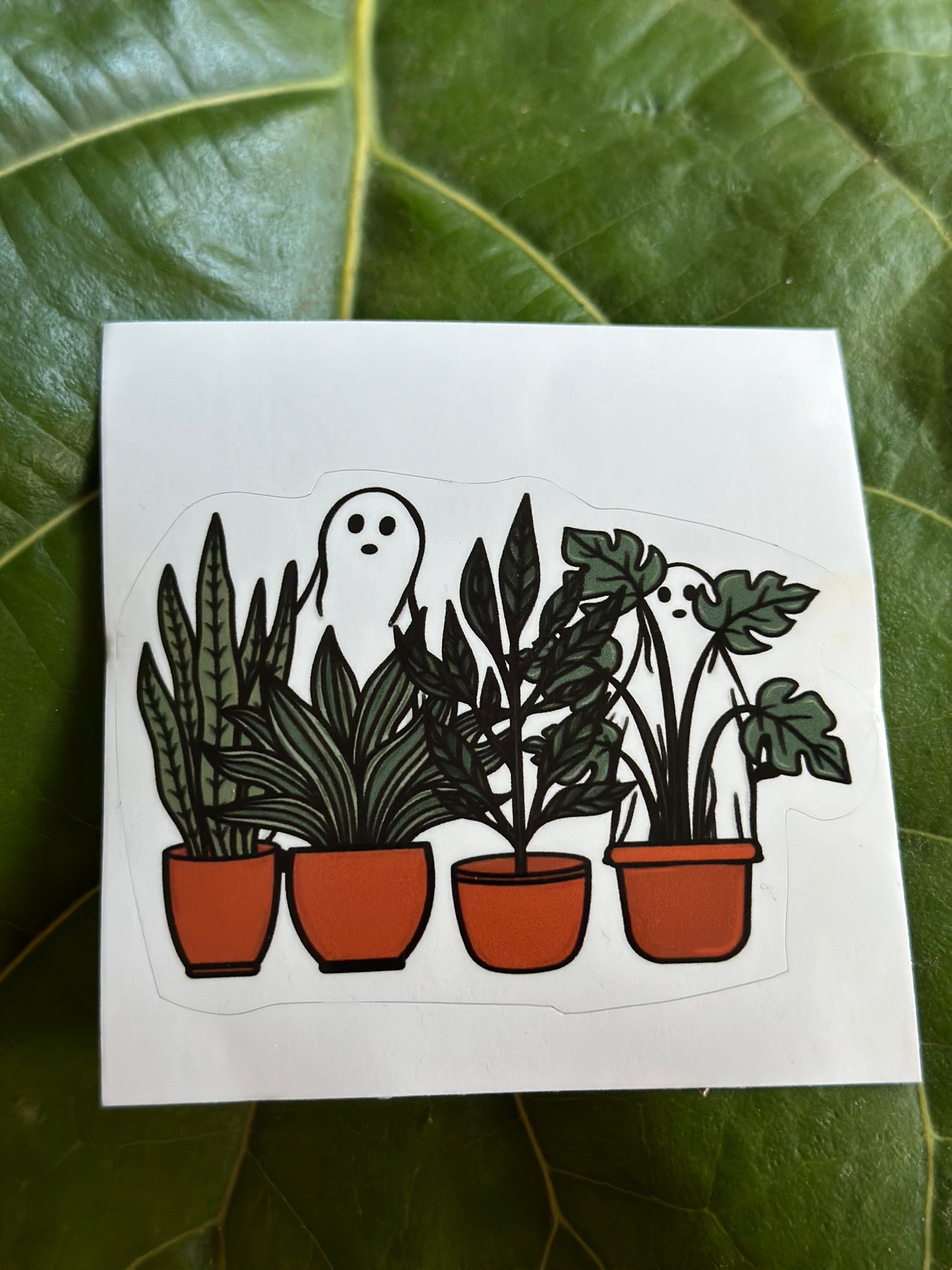 ghosts with potted plants waterproof sticker for plant lovers, plant lady, plant mama.
