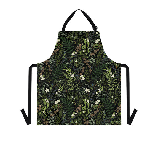 Botanical apron With plants and Fern Leaves unisex. Green Plant Leaves with foliage and evergreen plants apron. Botanical gift for her