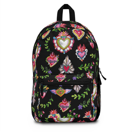 Sacred hearts Backpack for her or him. Mexican folk bag.
