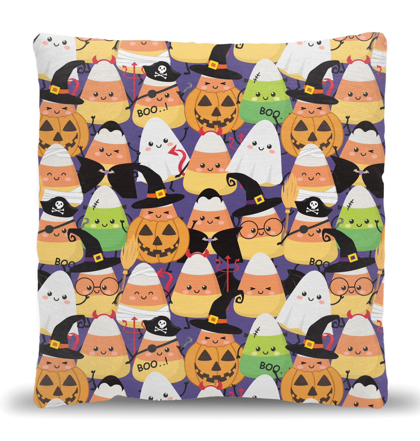 Candy corn with Halloween costumes throw wovenpillow