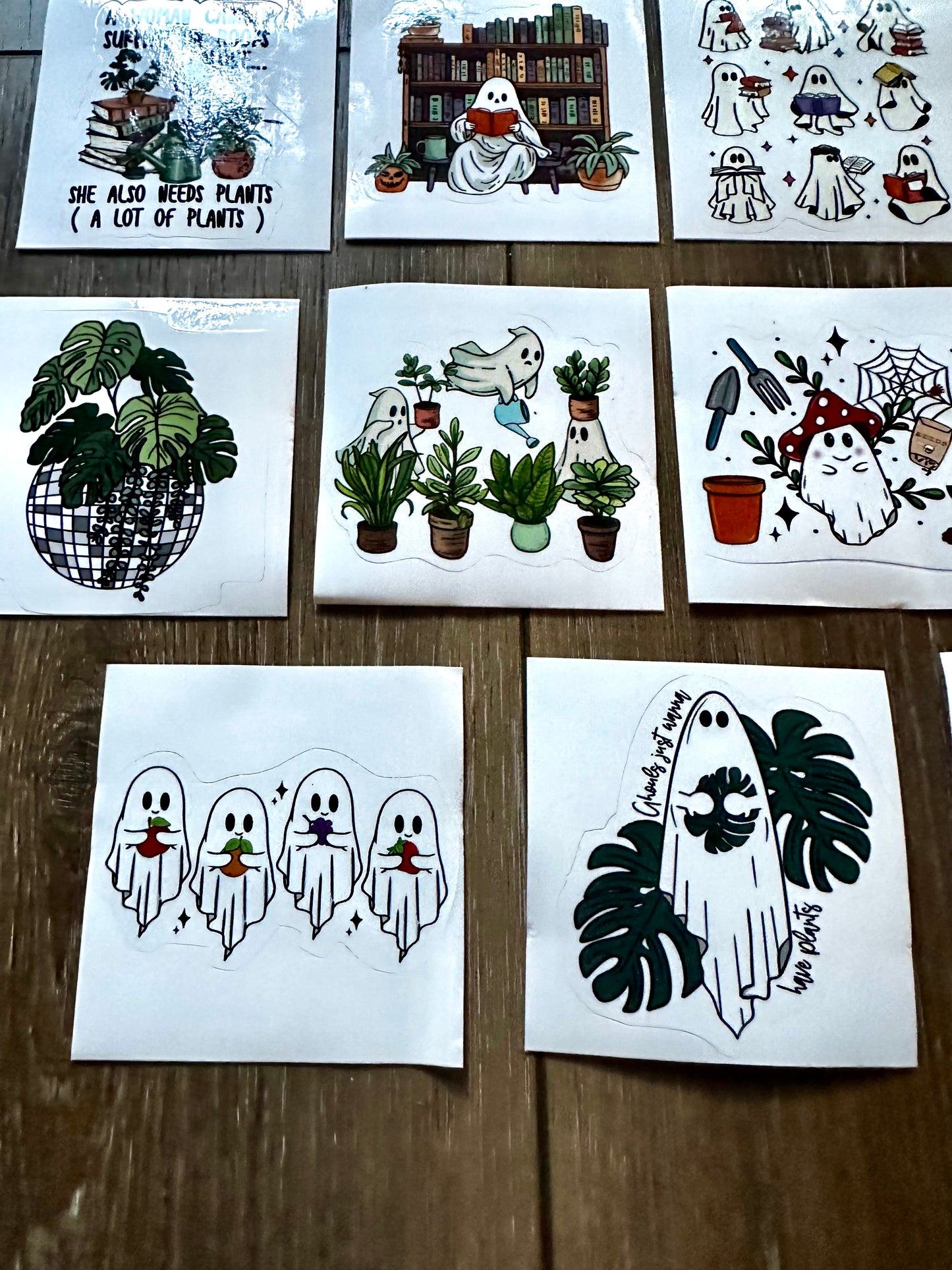 Cute Halloween stickers. Plants and ghosts bundle of 11 waterproof stickers for plant lovers and Halloween lovers