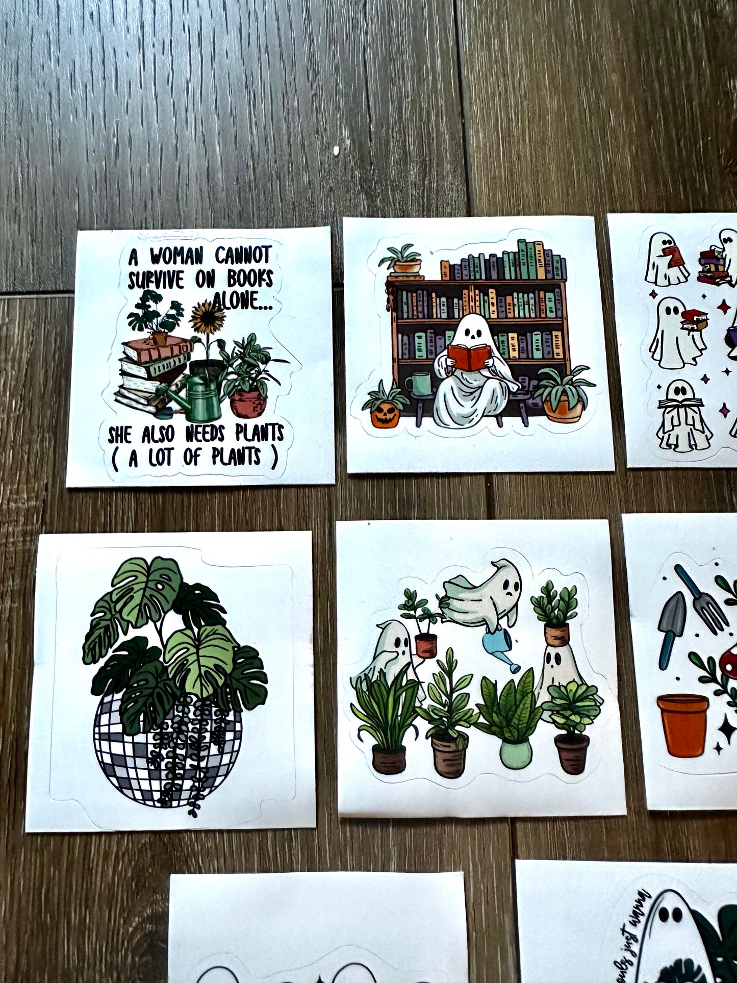 Cute Halloween stickers. Plants and ghosts bundle of 11 waterproof stickers for plant lovers and Halloween lovers