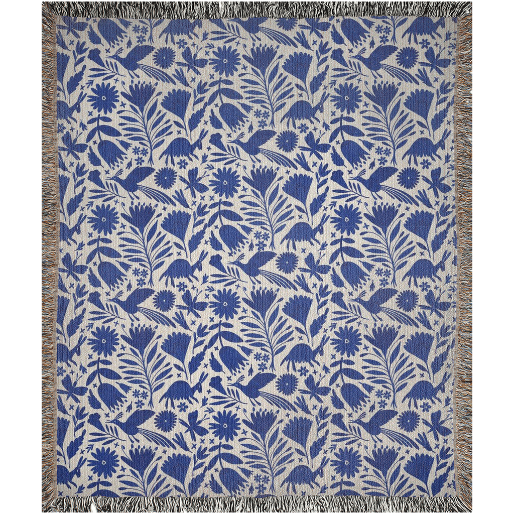 Blue Otomi woven blanket for Mexican decor