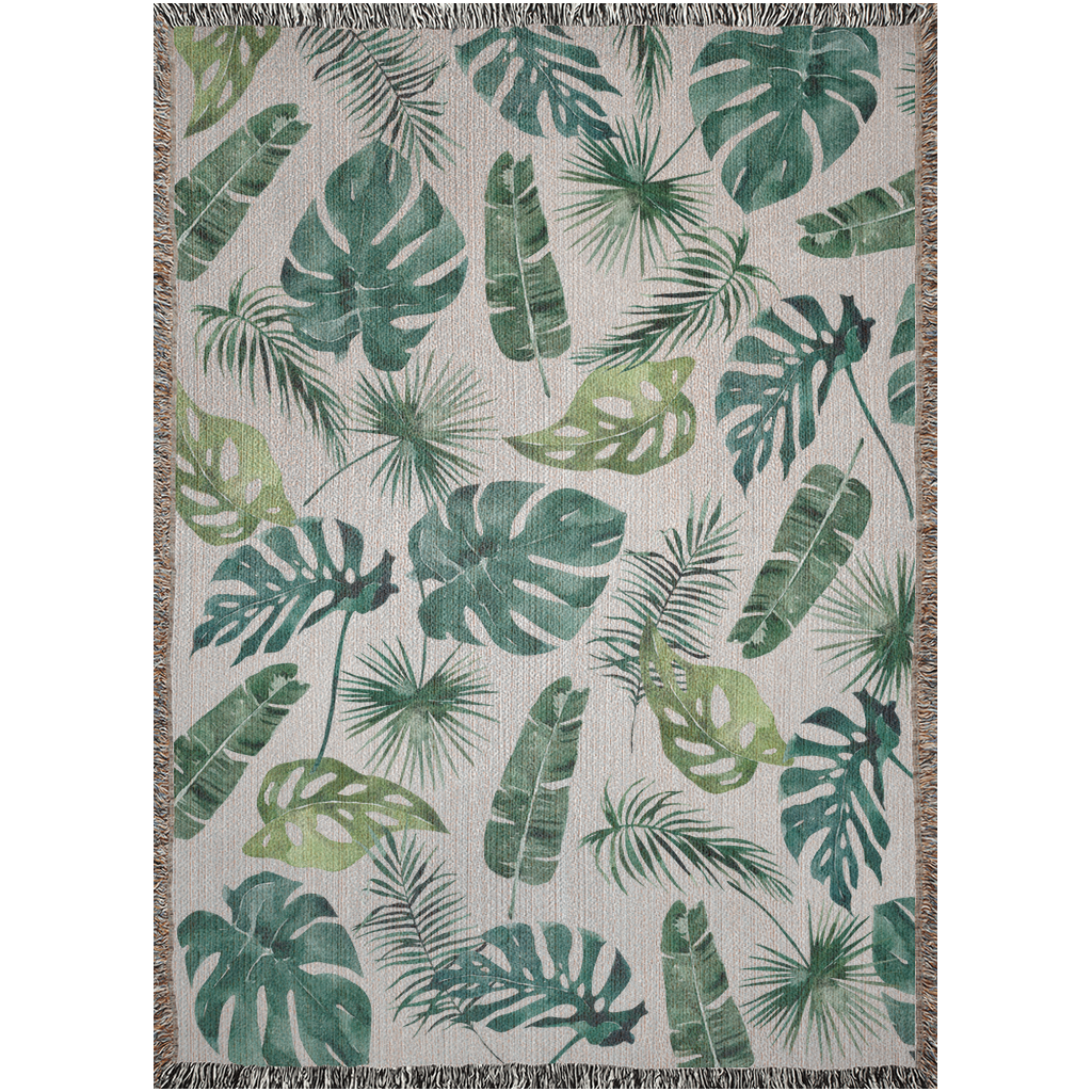 Botanical Woven Blanket with tropical leaves perfect Gift For Plant Mama, Plant Lady. Monstera throw blanket