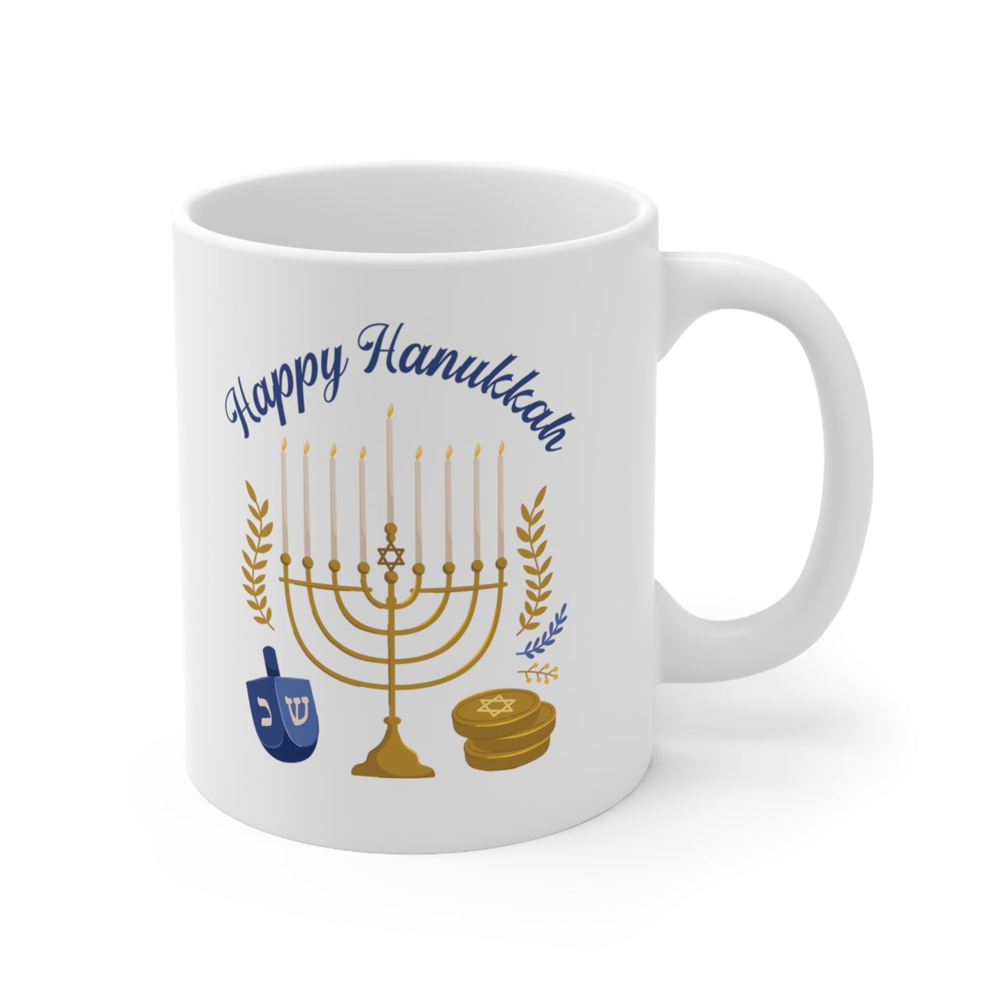 Happy Hanukkah Ceramic Mug 11oz for him. Celebrate the lights. Hannukah cup for her.