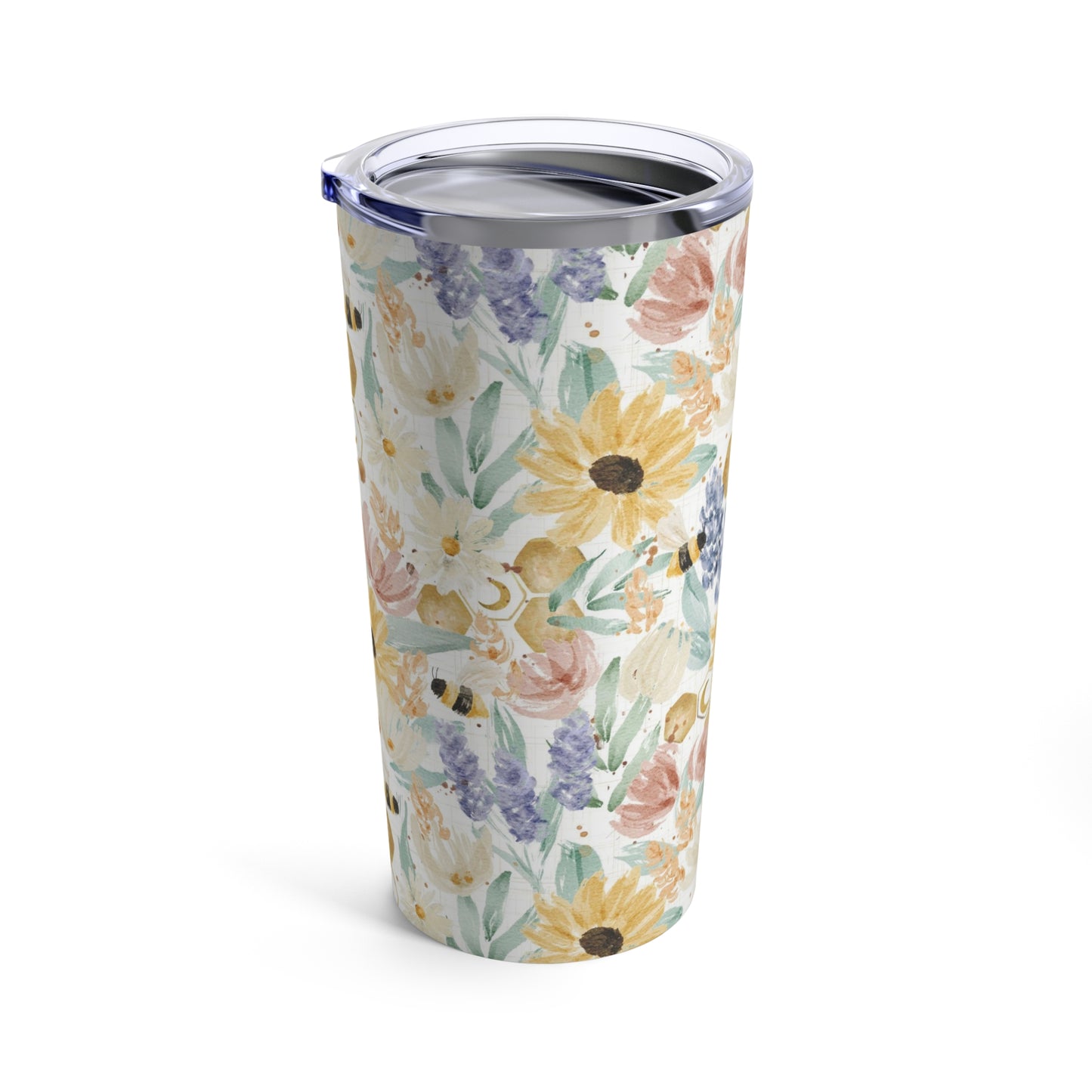 Wildflowers and bees Tumbler 20oz for gardener or wildflowers lover. Stainless travel tumbe el vacuum insulated for her.
