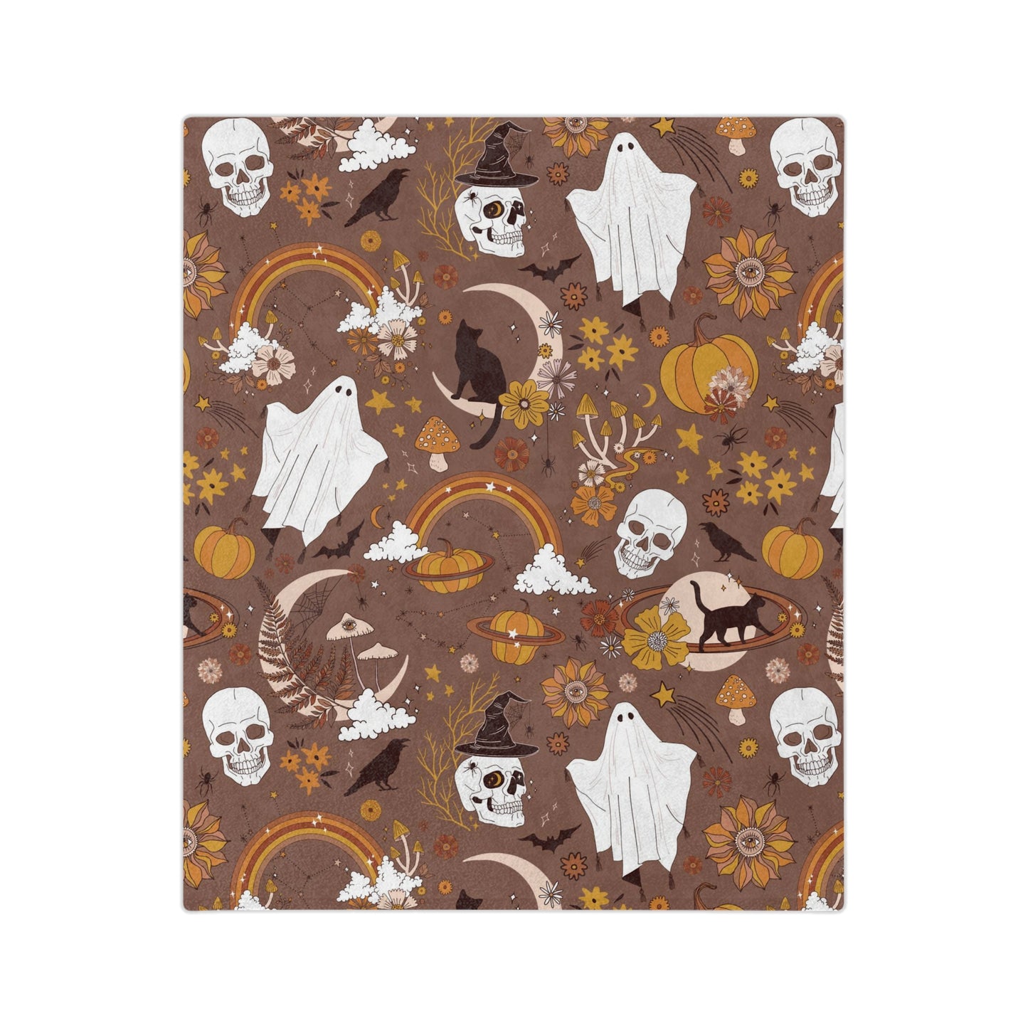 Boho Halloween Blanket for spooky season. Printed blanket with boho vibes and spooky vibes.