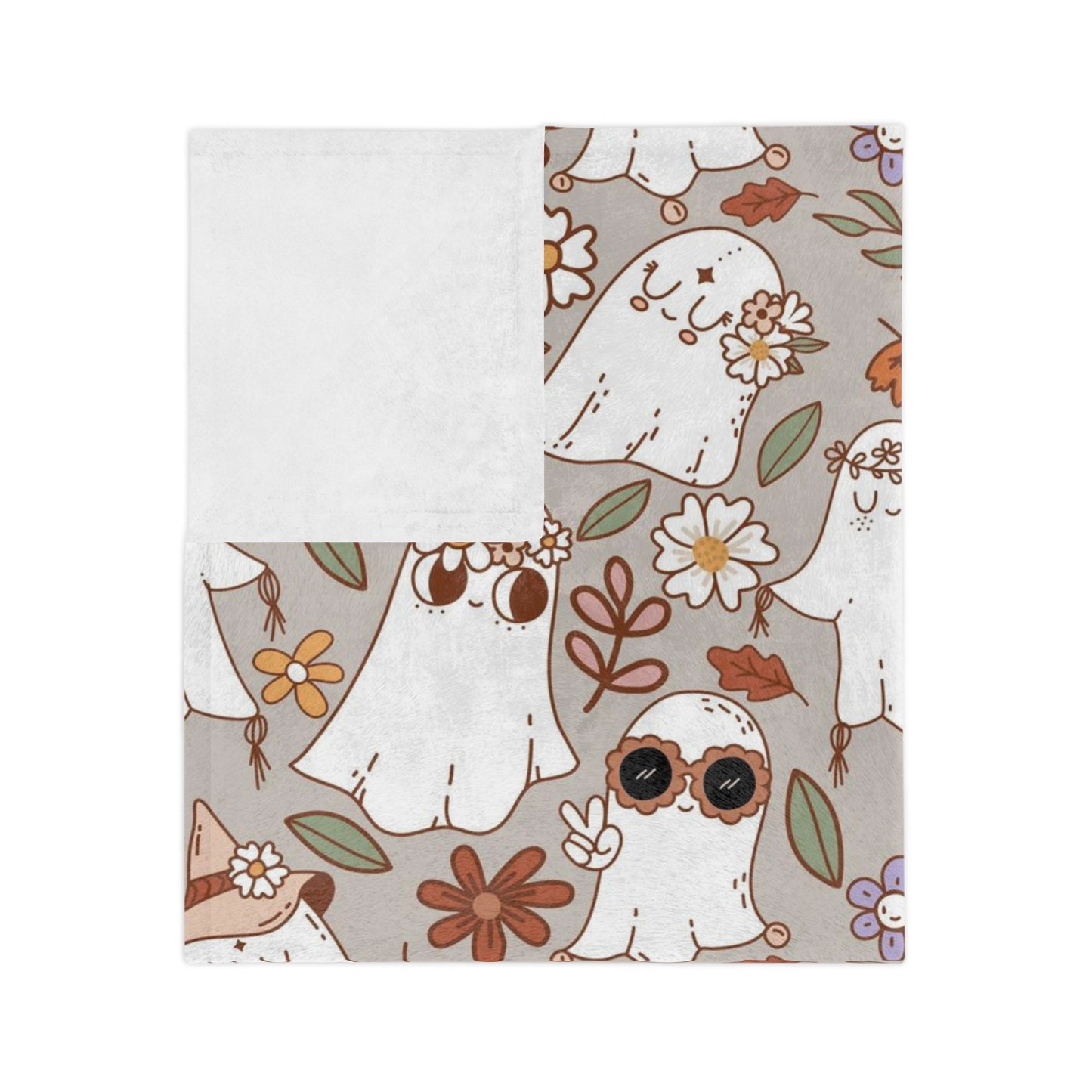 Cute ghosts with flowers Velveteen Minky Blanket for Halloween season or Halloween lovers.