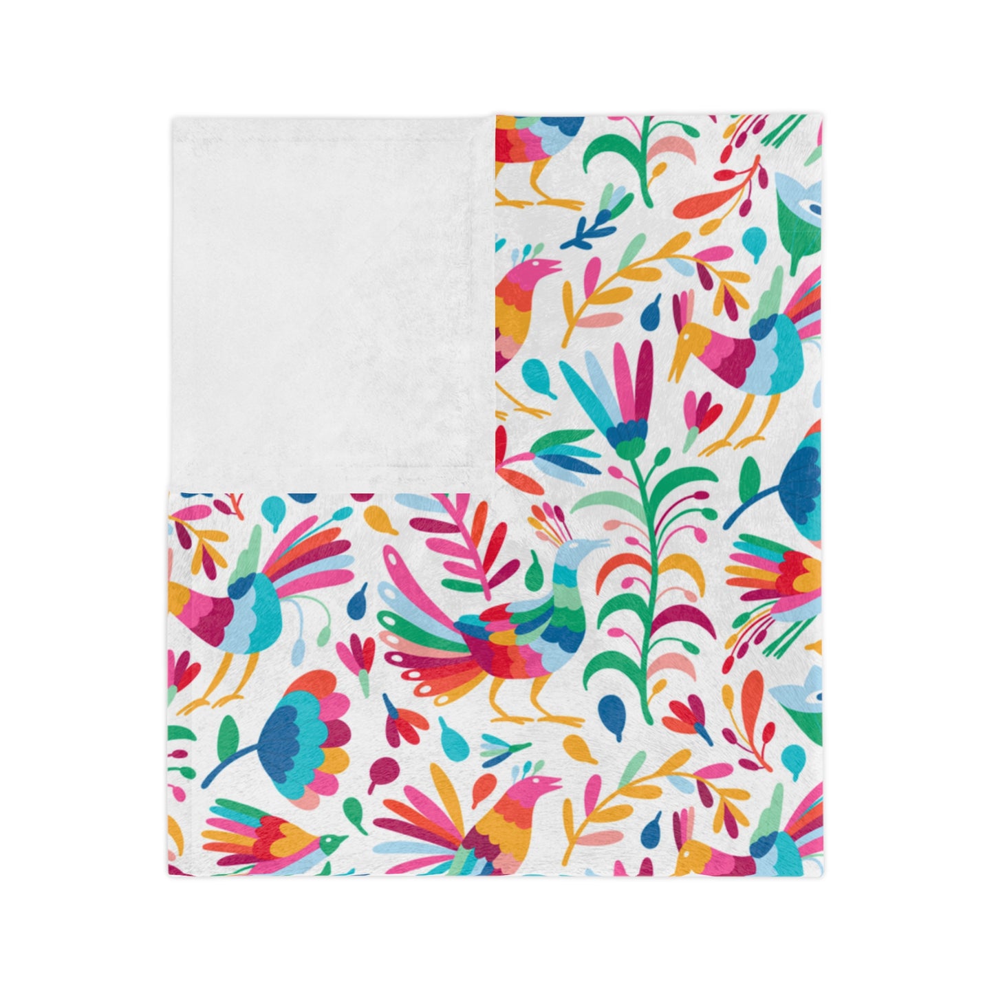 Otomi art Velveteen Blanket for Mexican home decor. Colorful Mexican folk art for Mexican family. Cobija mexicana.