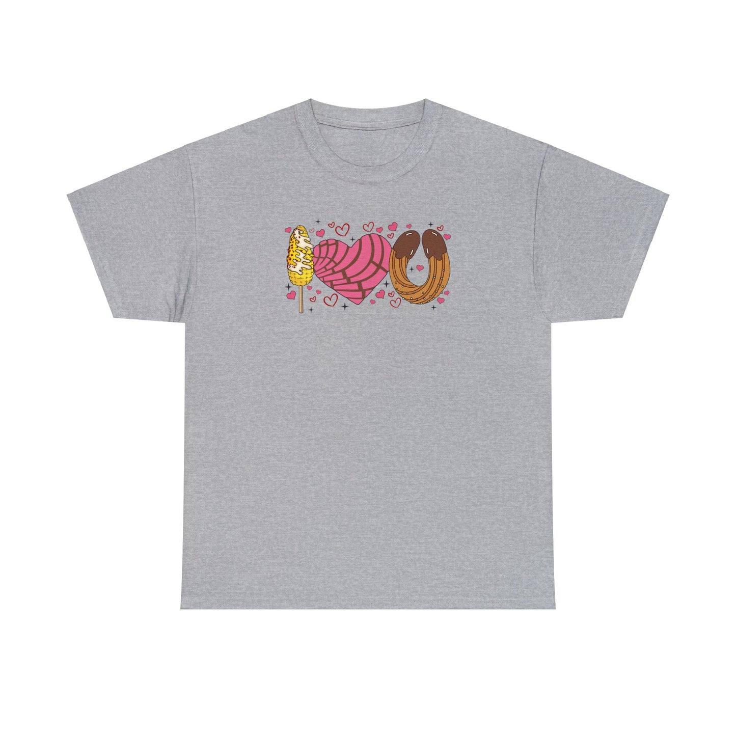 I love you shirt with elote, concha y churro. Mexican Unisex Heavy Cotton Tee. Mexican Valentines Day. Pan dulce shirt.