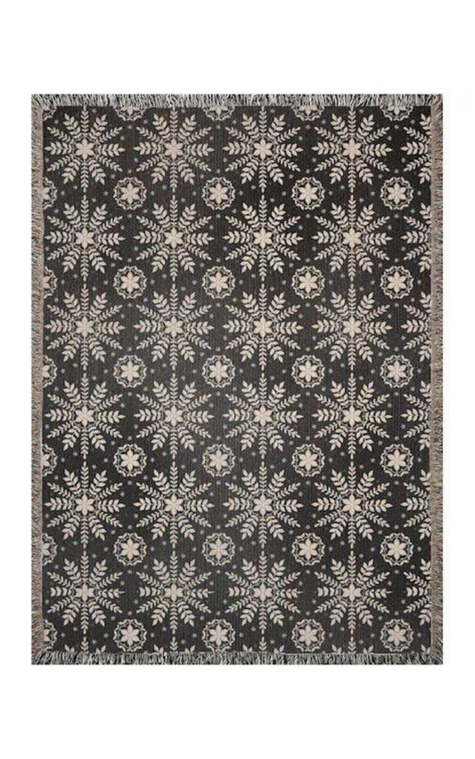 Black and beige snowflakes woven blanket 50x60” clearance