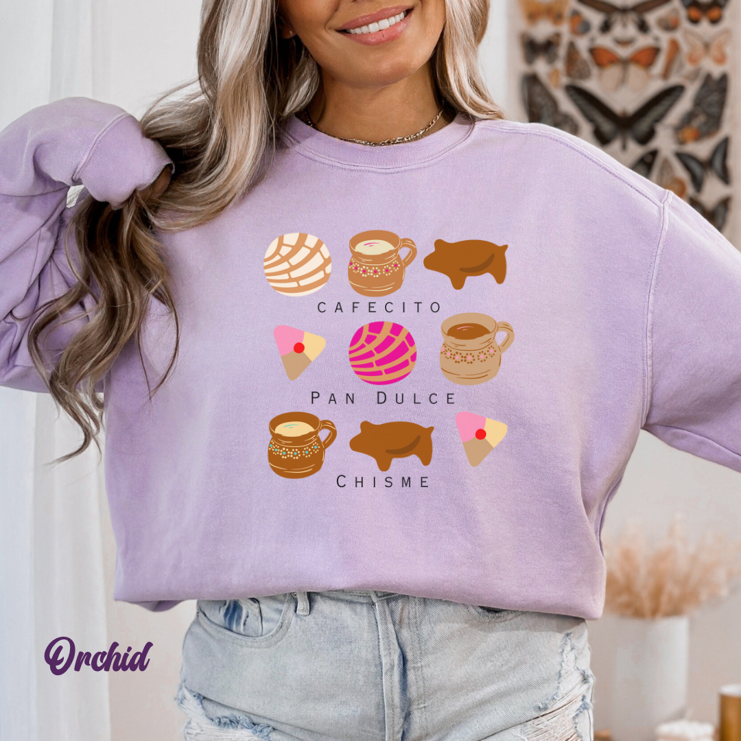 Cafecito, chisme, pan dulce Sweatshirt for latina friend. Chismecito y cafecito sweatshirt with comfort colors. Latina sweatshirt
