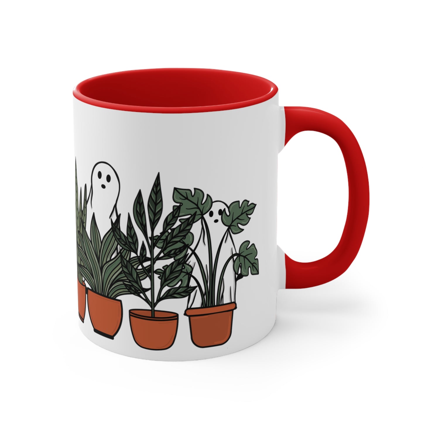 Potted plants and ghosts ceramic Coffee Mug, 11oz for him or her. Cute Halloween coffee mug with house plants for plant lady or plant daddy.