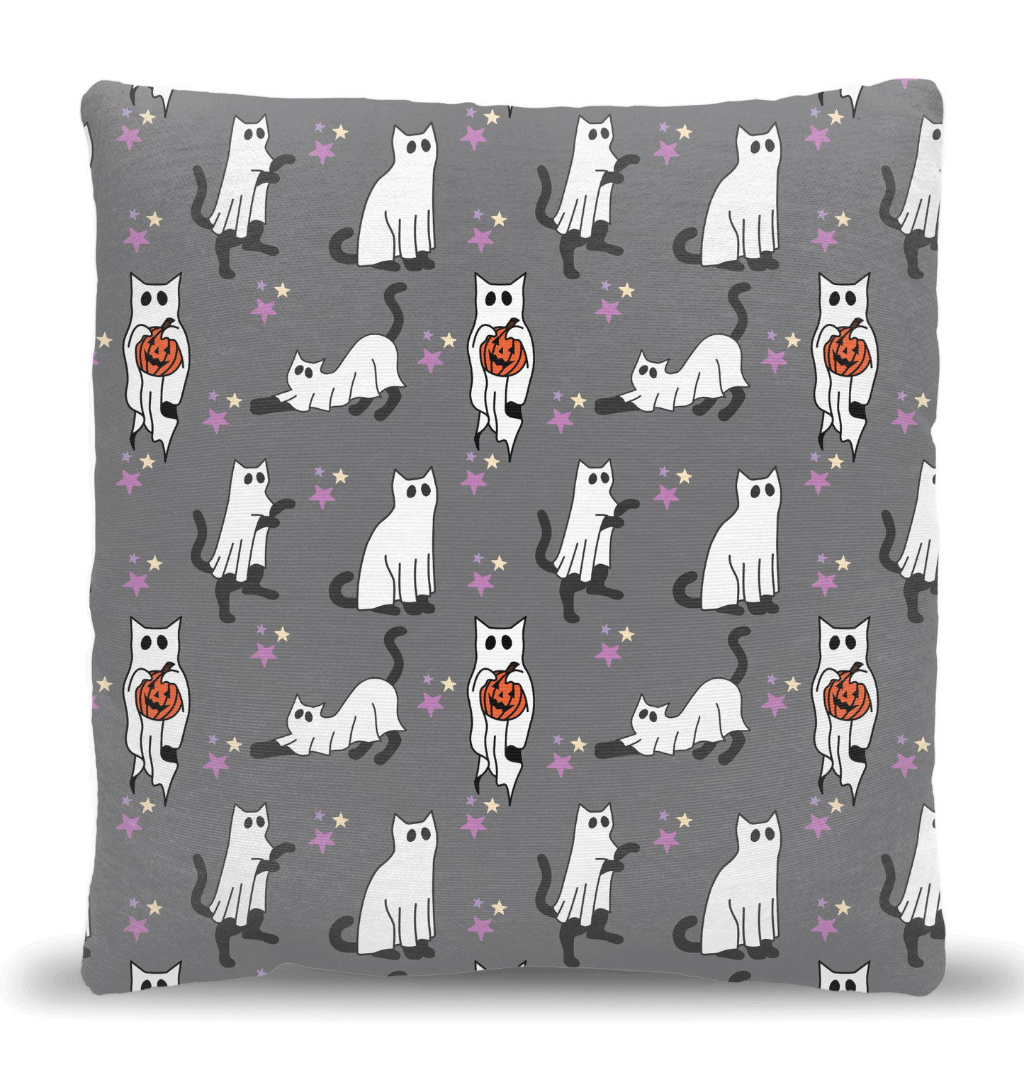 Black cat with ghost costume woven pillow 18x17” halloween edition